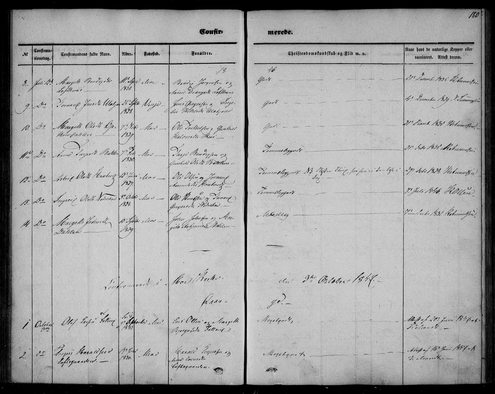 Mo kirkebøker, SAKO/A-286/F/Fa/L0005: Parish register (official) no. I 5, 1844-1864, p. 180