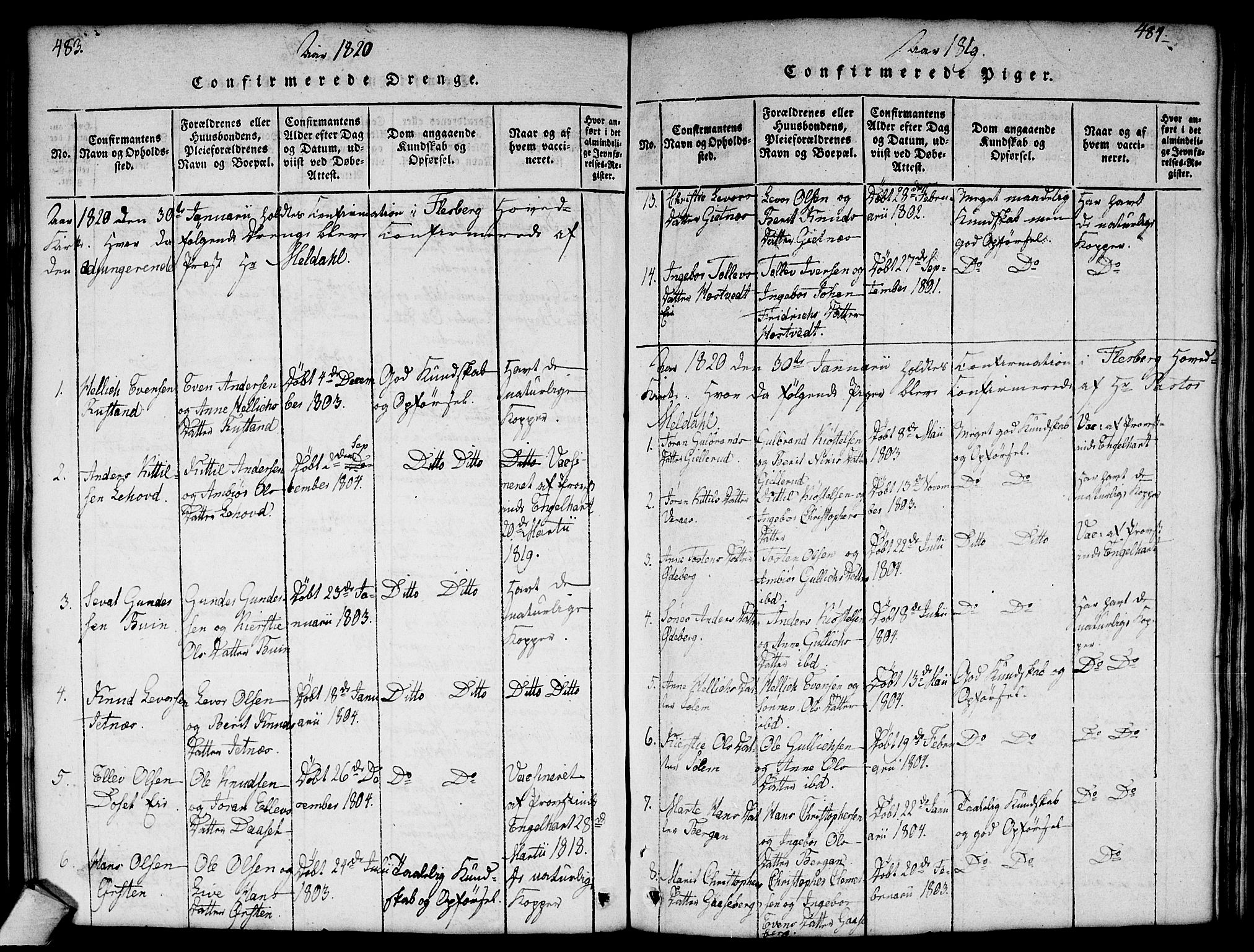 Flesberg kirkebøker, SAKO/A-18/G/Ga/L0001: Parish register (copy) no. I 1, 1816-1834, p. 483-484