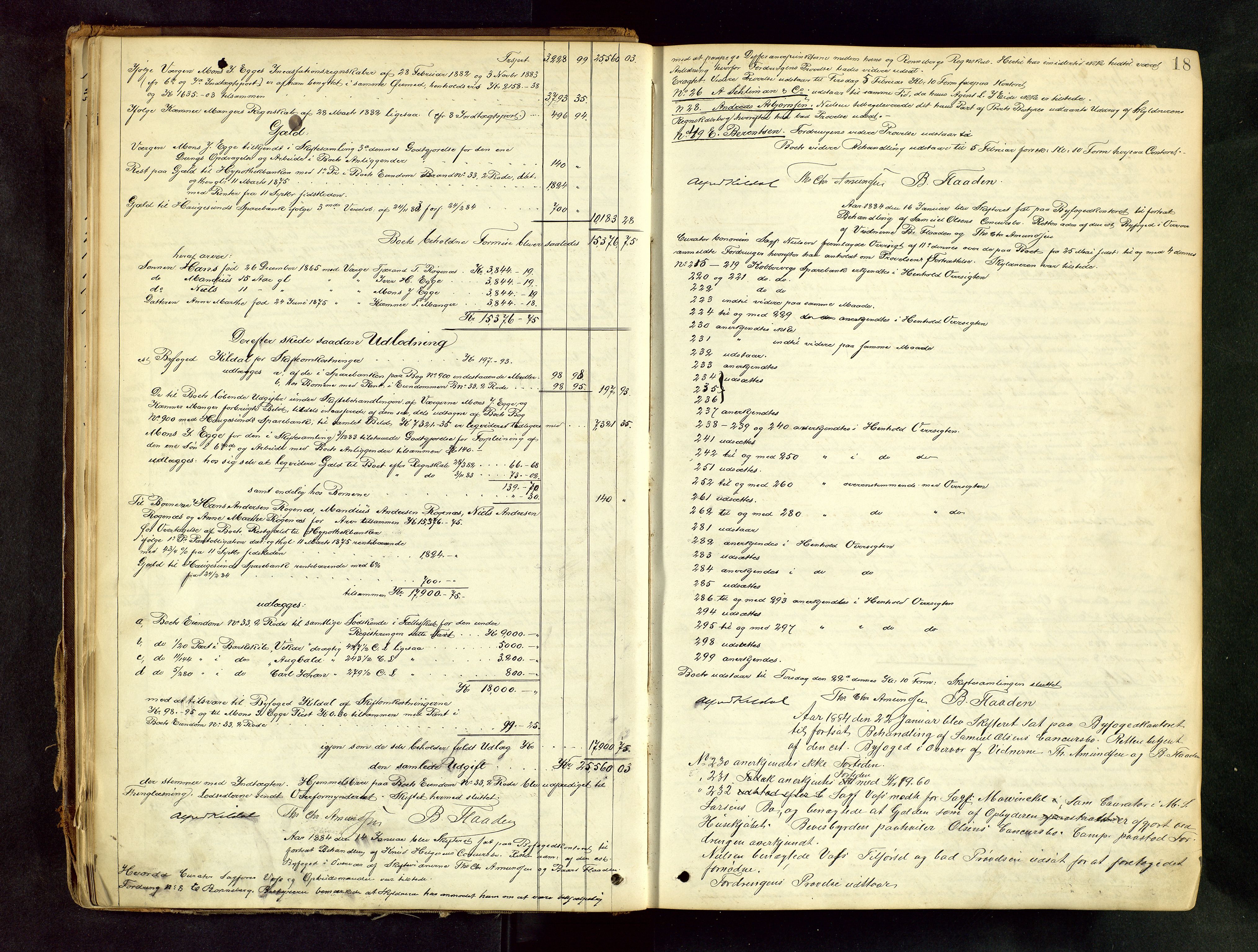 Haugesund tingrett, AV/SAST-A-101415/01/IV/IVA/L0004: Skifteprotokoll med register, 1883-1888, p. 17b-18a
