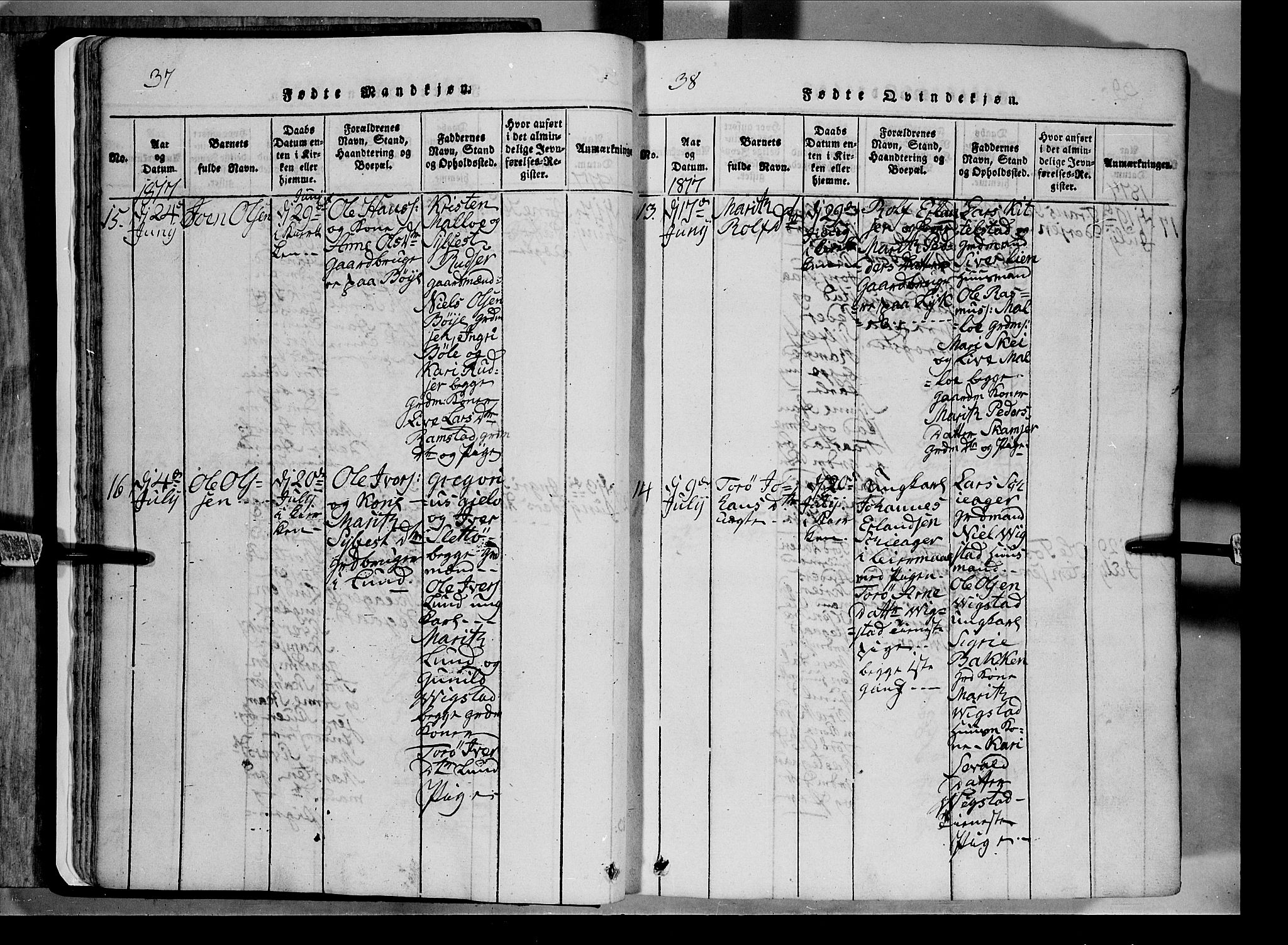 Lom prestekontor, AV/SAH-PREST-070/L/L0003: Parish register (copy) no. 3, 1815-1844, p. 37-38