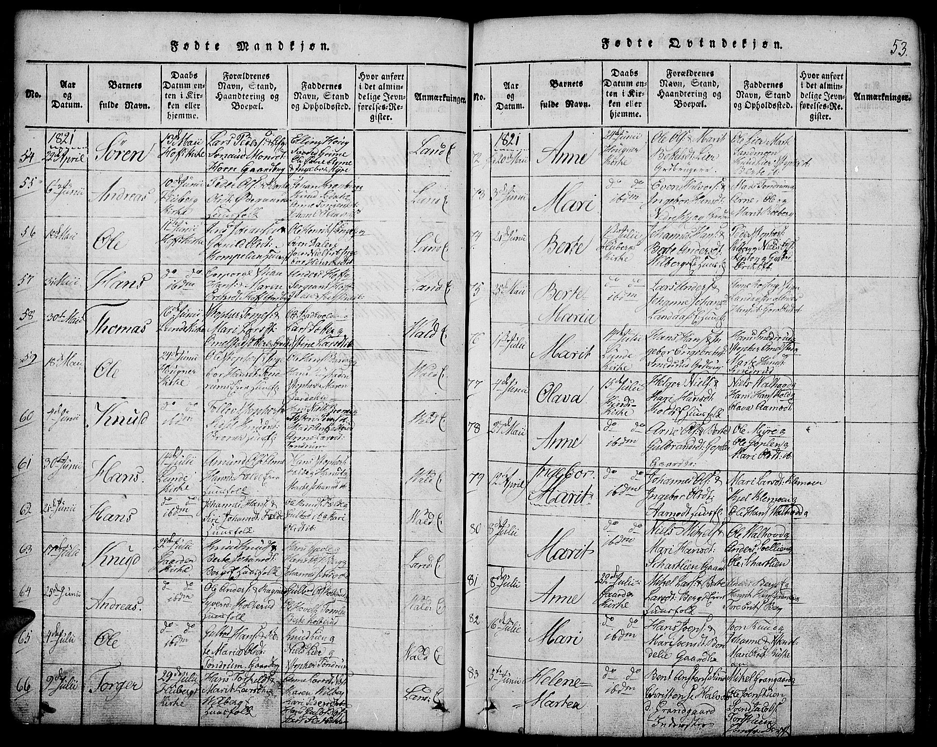 Land prestekontor, AV/SAH-PREST-120/H/Ha/Hab/L0001: Parish register (copy) no. 1, 1814-1833, p. 53