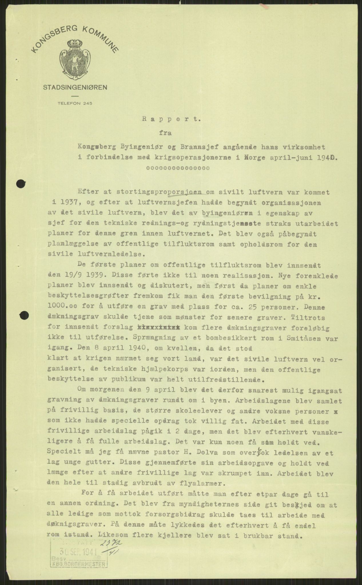 Forsvaret, Forsvarets krigshistoriske avdeling, AV/RA-RAFA-2017/Y/Ya/L0014: II-C-11-31 - Fylkesmenn.  Rapporter om krigsbegivenhetene 1940., 1940, p. 400