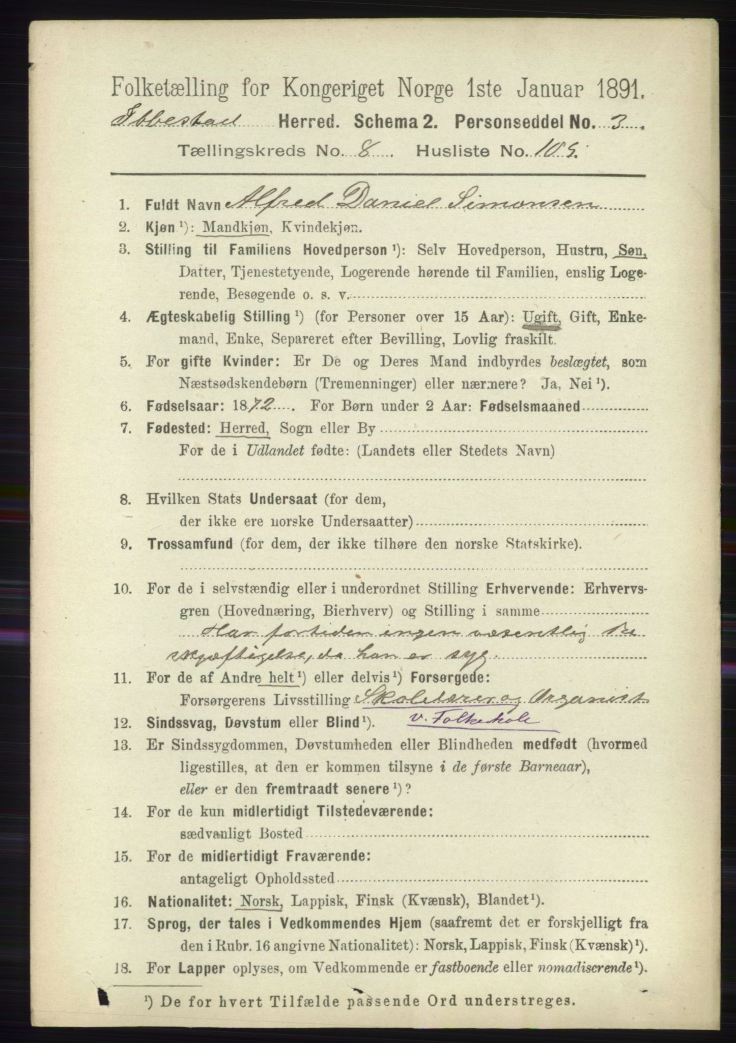 RA, 1891 census for 1917 Ibestad, 1891, p. 5845