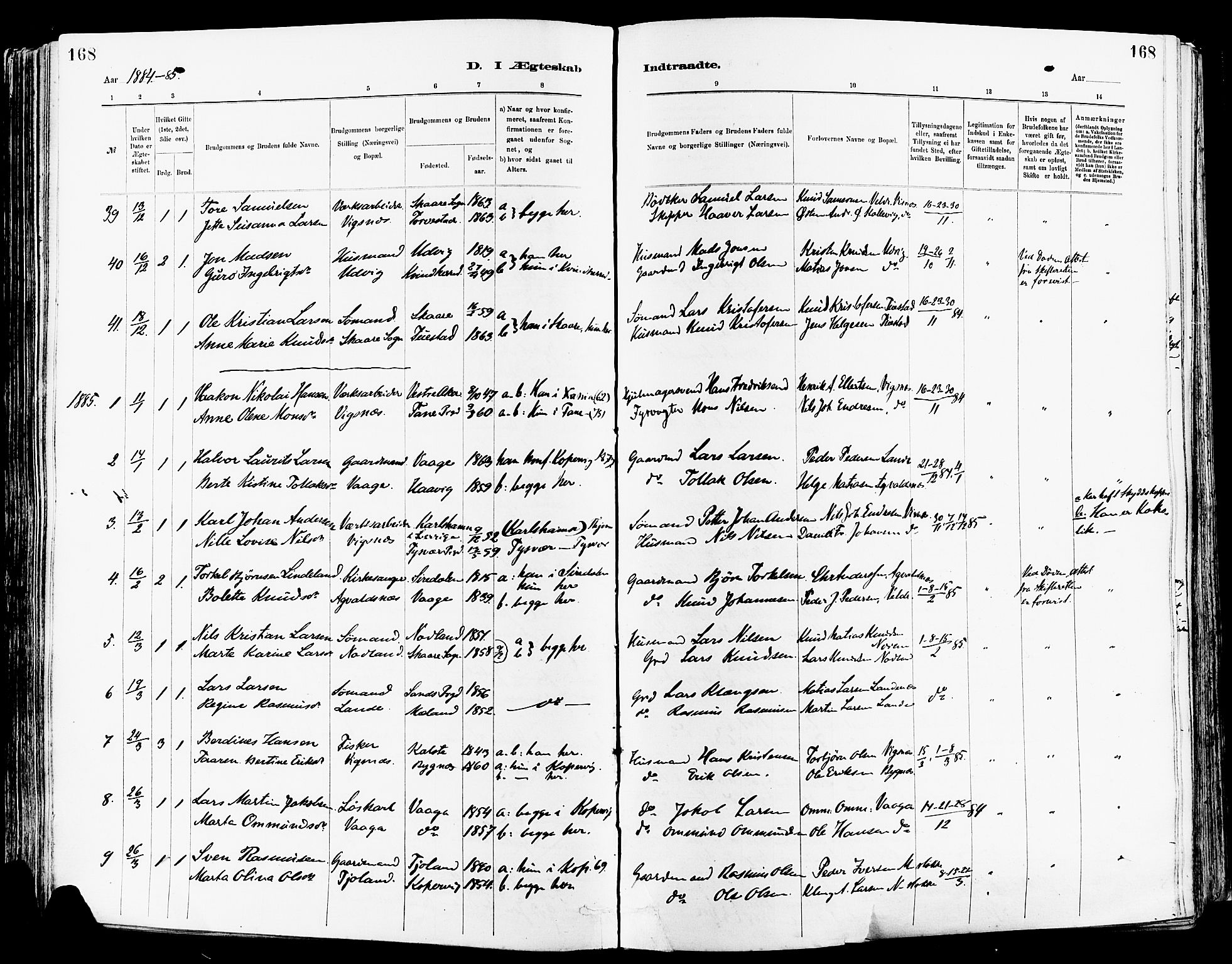 Avaldsnes sokneprestkontor, AV/SAST-A -101851/H/Ha/Haa/L0015: Parish register (official) no. A 15, 1880-1906, p. 168