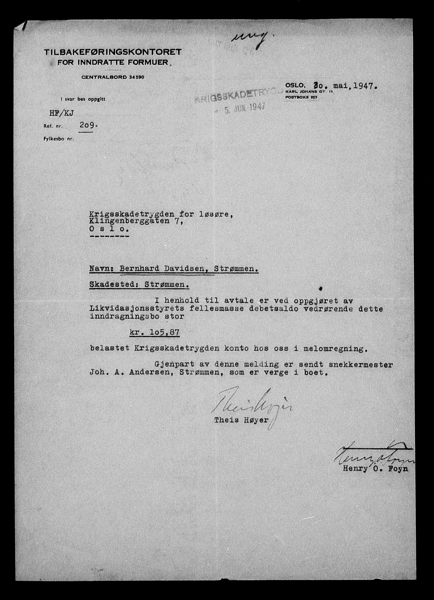 Justisdepartementet, Tilbakeføringskontoret for inndratte formuer, AV/RA-S-1564/H/Hc/Hcc/L0929: --, 1945-1947, p. 674