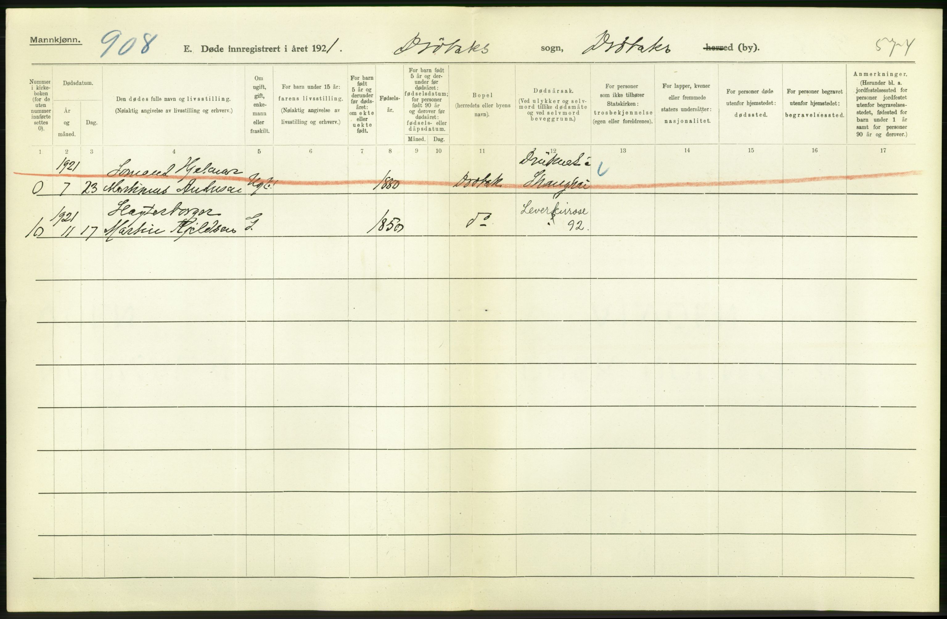 Statistisk sentralbyrå, Sosiodemografiske emner, Befolkning, RA/S-2228/D/Df/Dfc/Dfca/L0007: Akershus fylke: Døde. Bygder og byer., 1921, p. 514