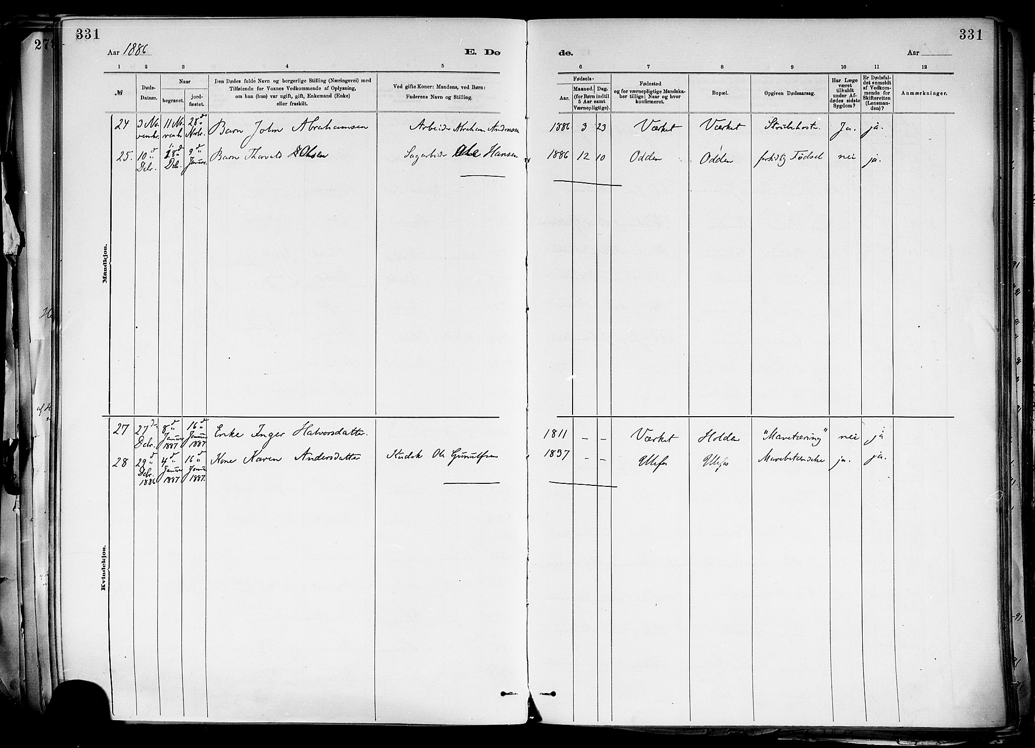 Holla kirkebøker, AV/SAKO-A-272/F/Fa/L0008: Parish register (official) no. 8, 1882-1897, p. 331