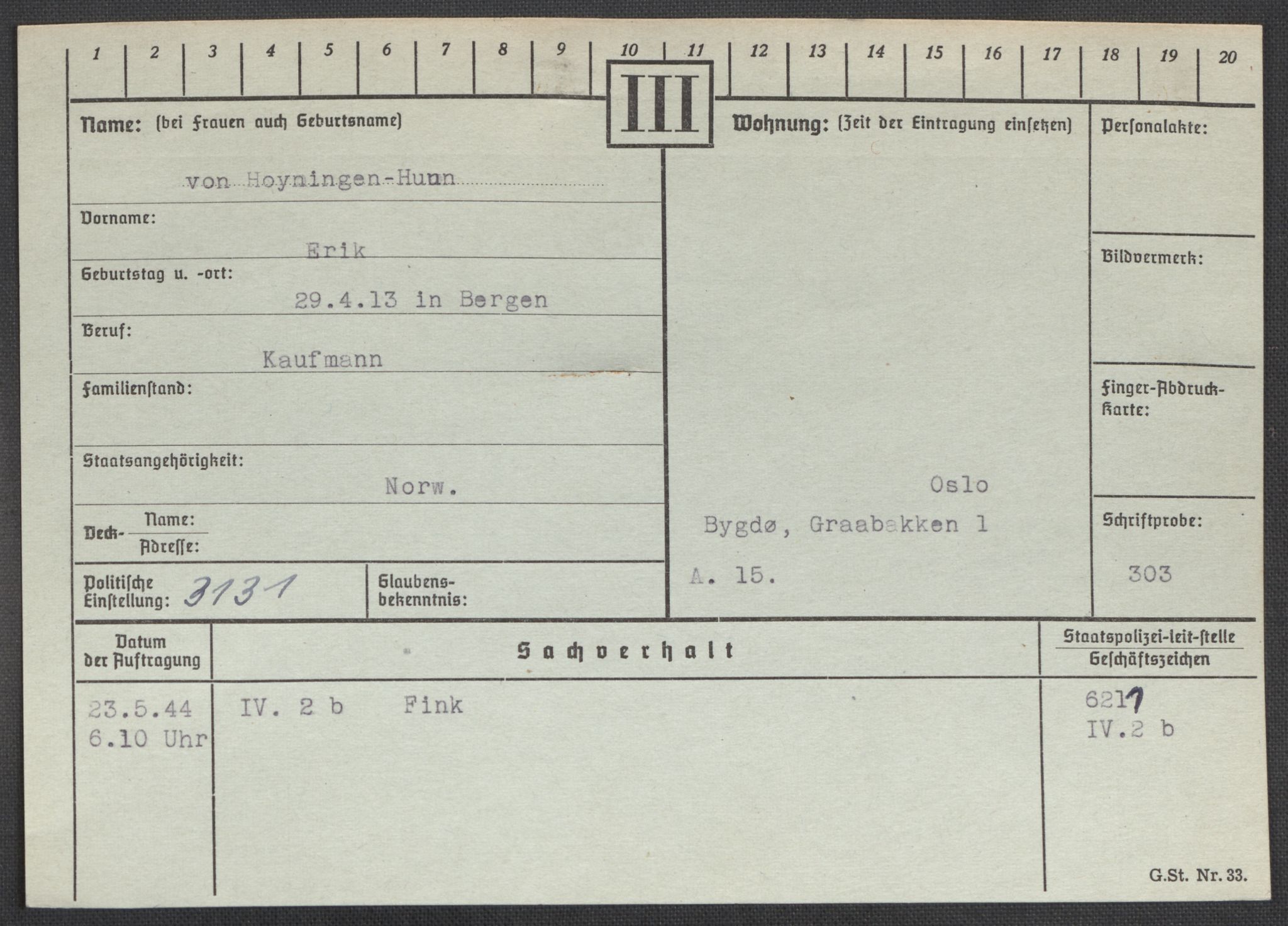 Befehlshaber der Sicherheitspolizei und des SD, AV/RA-RAFA-5969/E/Ea/Eaa/L0004: Register over norske fanger i Møllergata 19: Hal-Hæ, 1940-1945, p. 1411