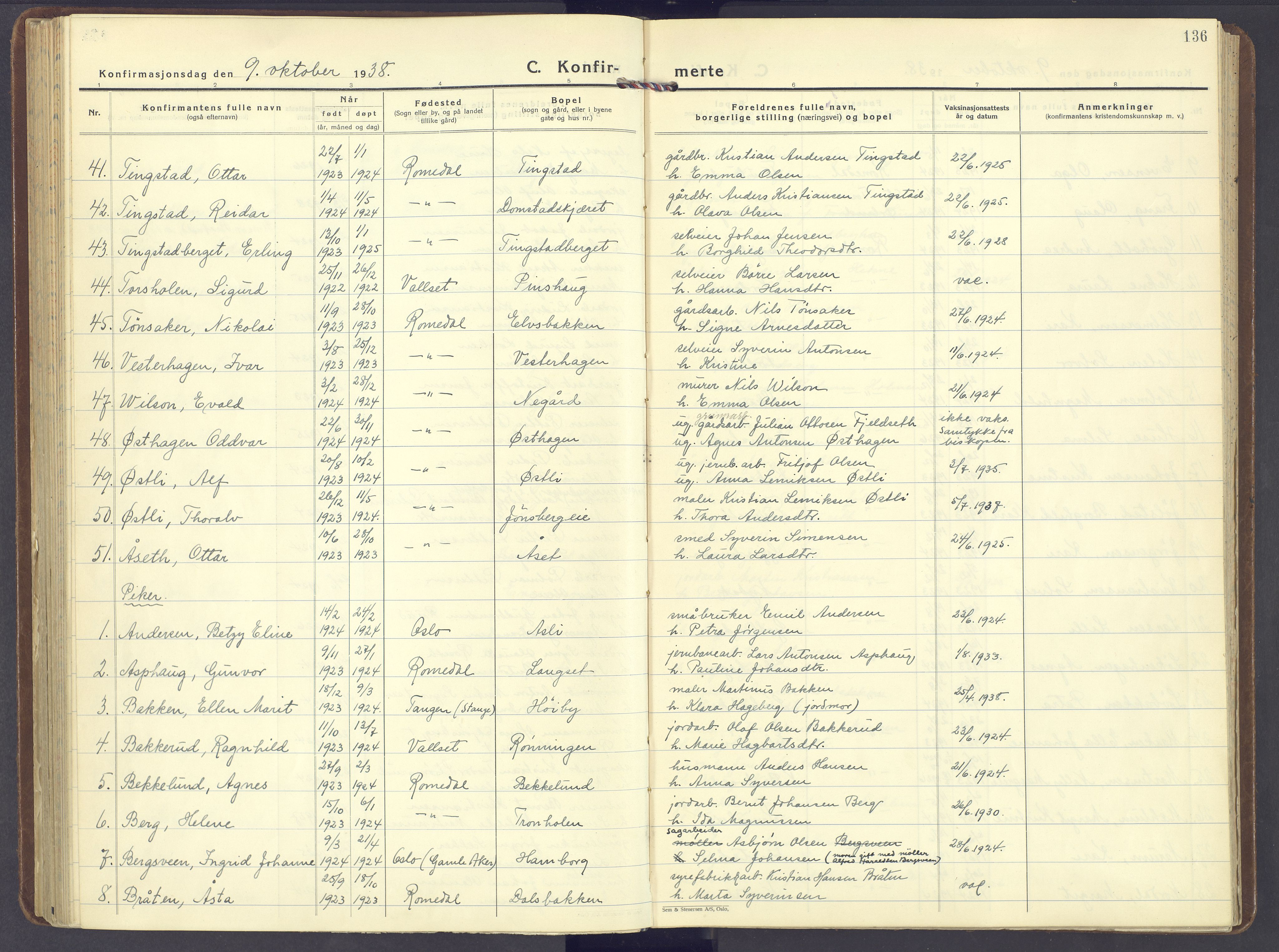 Romedal prestekontor, AV/SAH-PREST-004/K/L0014: Parish register (official) no. 14, 1936-1949, p. 136