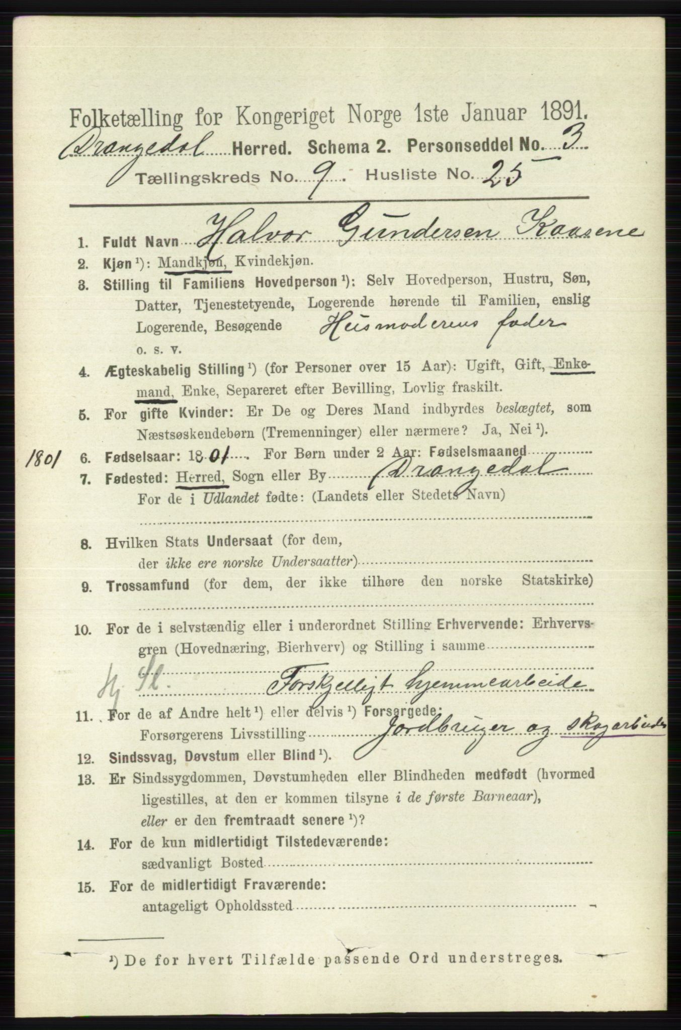 RA, 1891 census for 0817 Drangedal, 1891, p. 3317