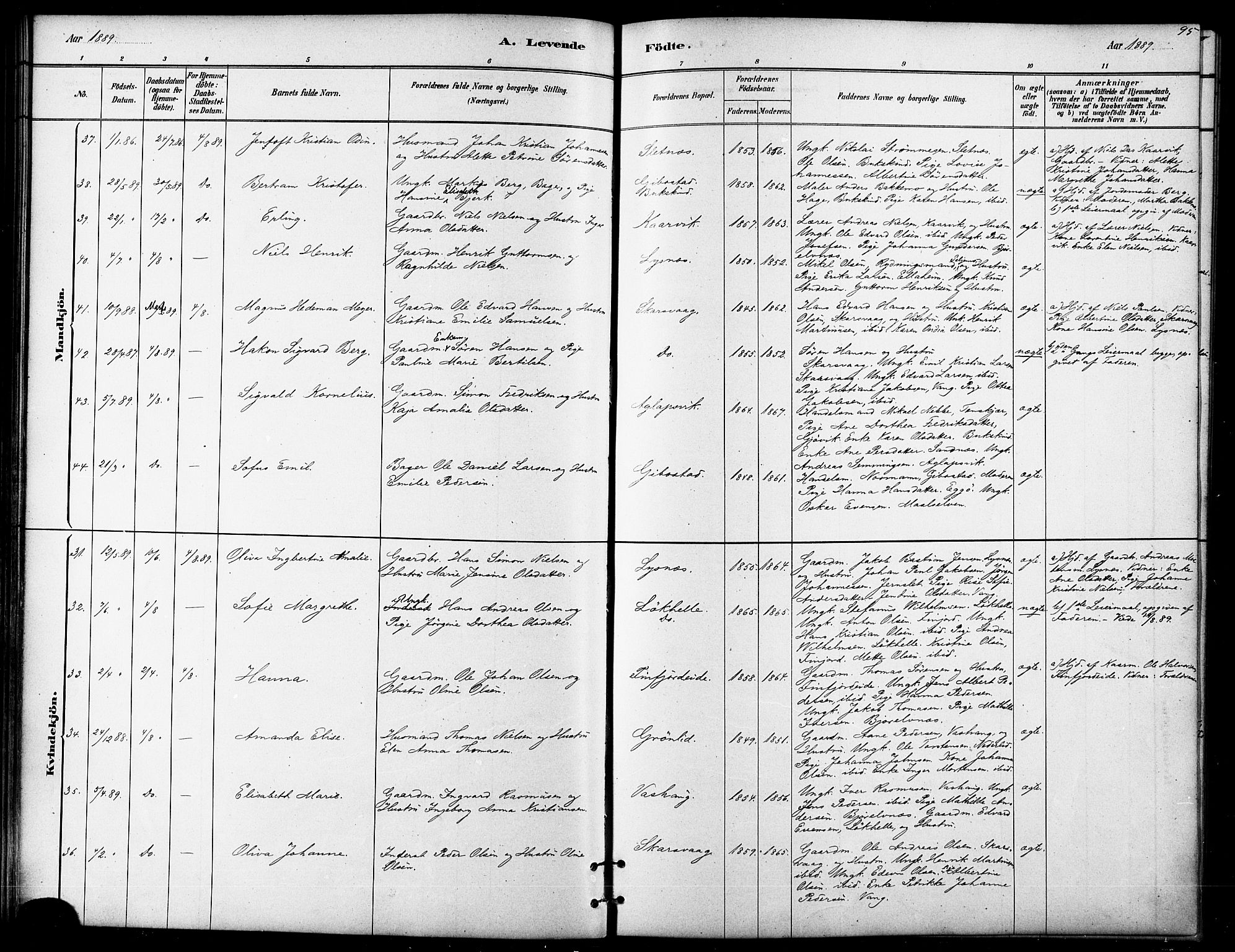 Lenvik sokneprestembete, AV/SATØ-S-1310/H/Ha/Haa/L0011kirke: Parish register (official) no. 11, 1880-1889, p. 95