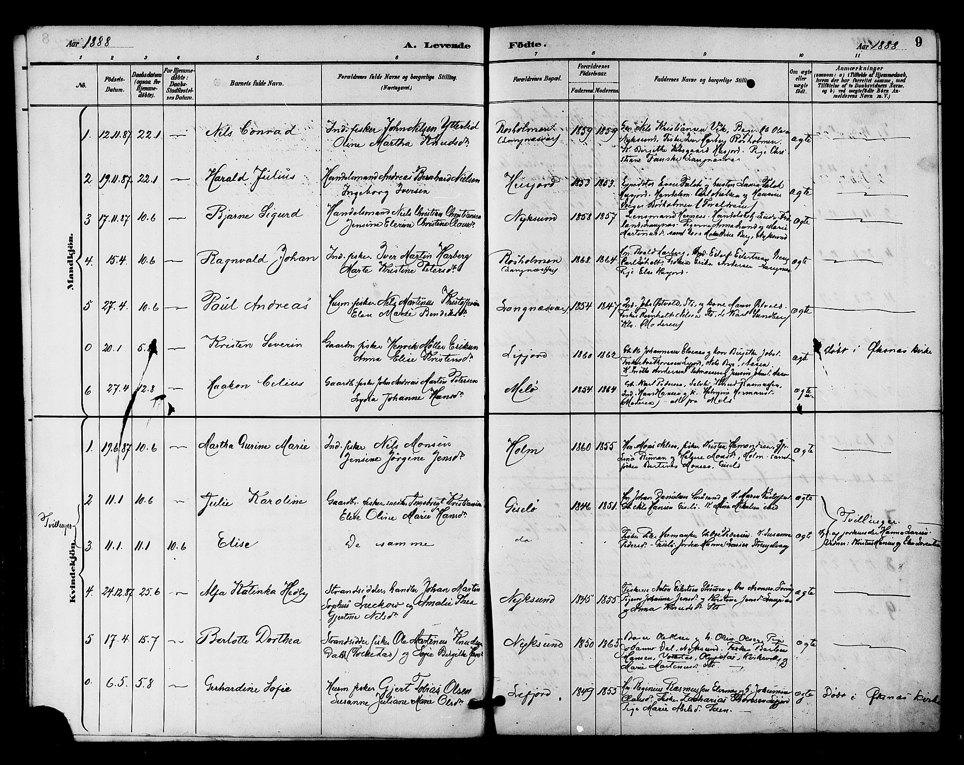 Ministerialprotokoller, klokkerbøker og fødselsregistre - Nordland, SAT/A-1459/894/L1355: Parish register (official) no. 894A01, 1885-1896, p. 9