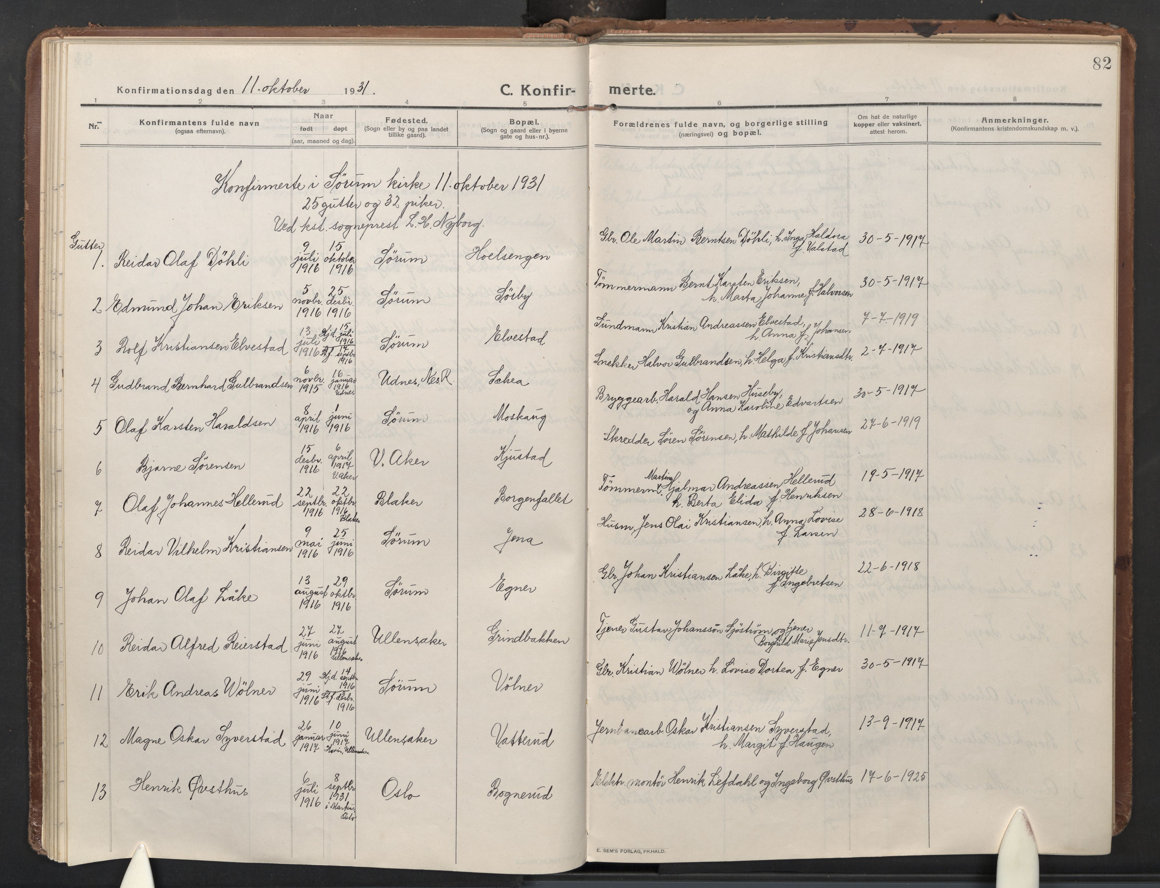 Sørum prestekontor Kirkebøker, AV/SAO-A-10303/F/Fa/L0011: Parish register (official) no. I 11, 1915-1931, p. 82