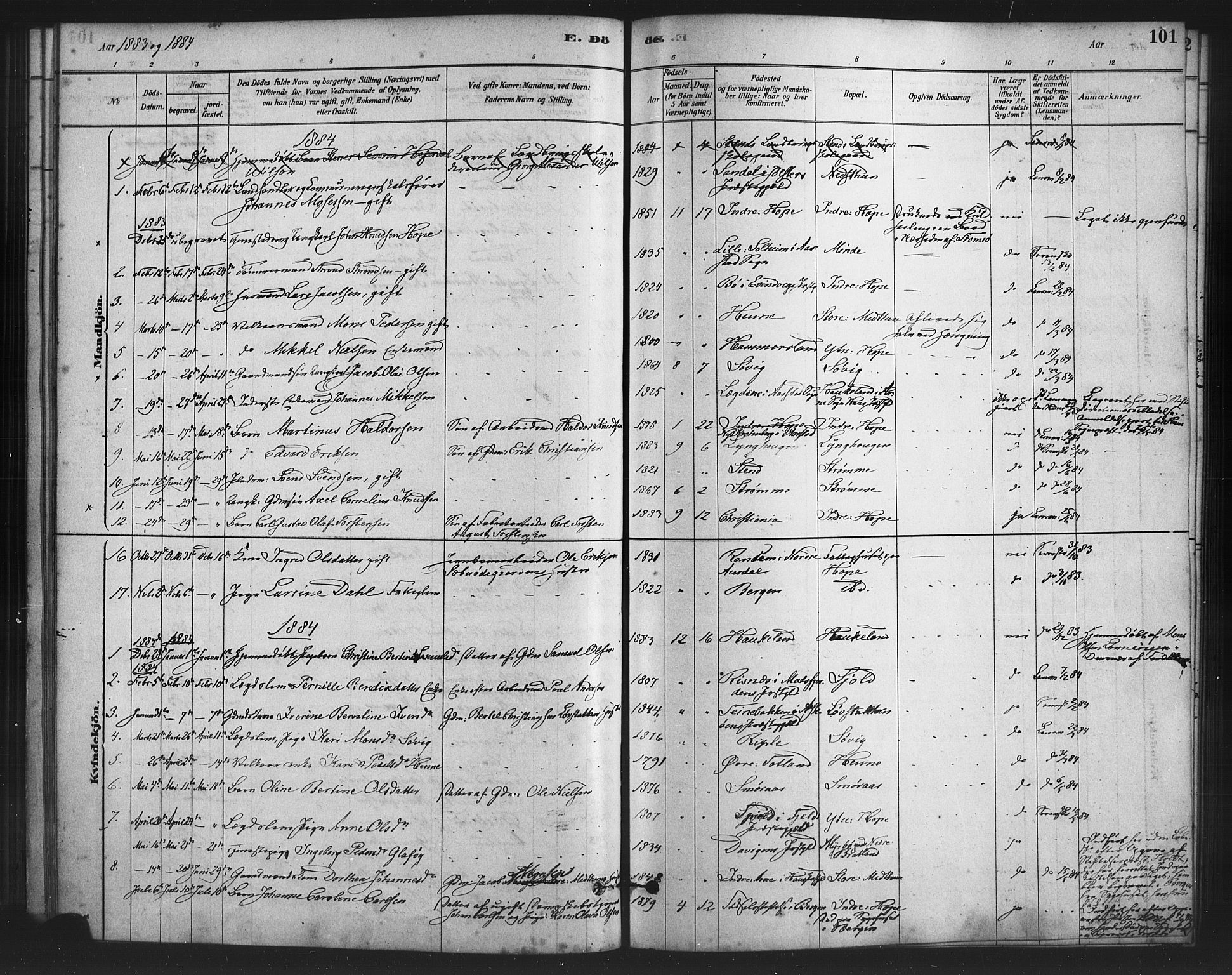 Fana Sokneprestembete, AV/SAB-A-75101/H/Haa/Haai/L0001: Parish register (official) no. I 1, 1878-1888, p. 101