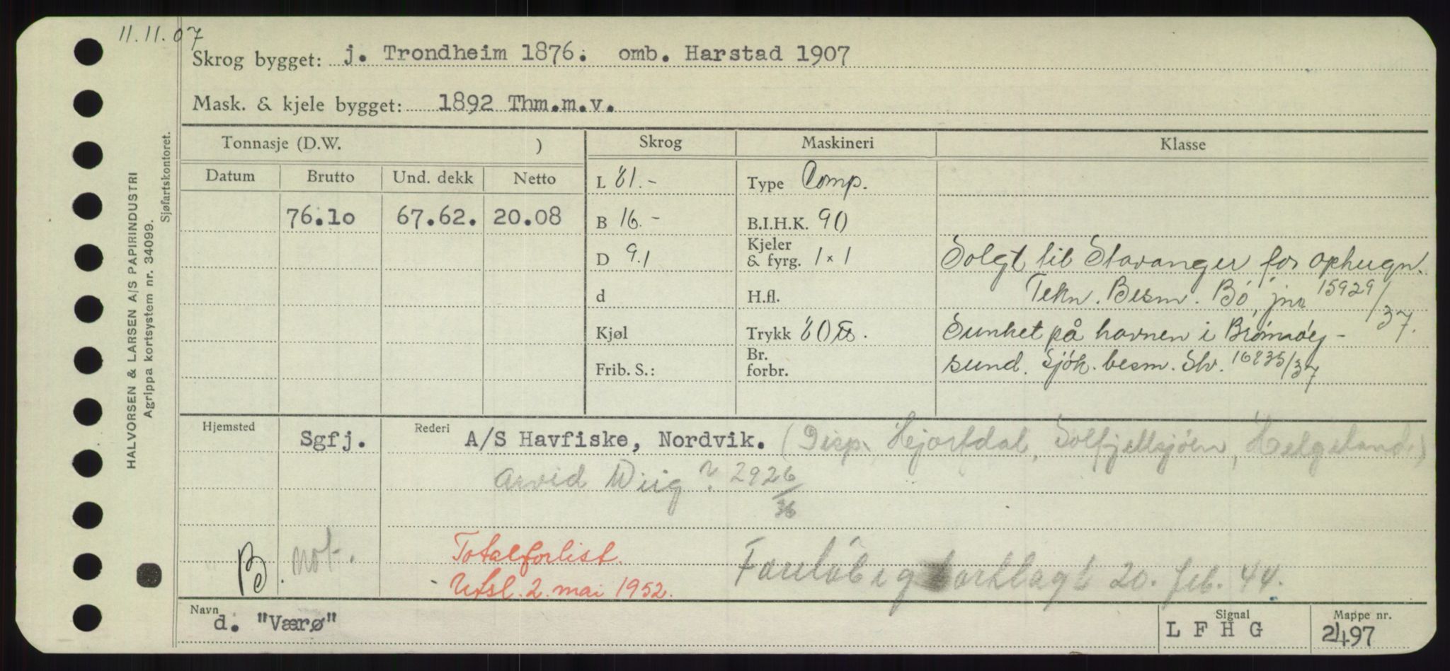 Sjøfartsdirektoratet med forløpere, Skipsmålingen, RA/S-1627/H/Hd/L0042: Fartøy, Vi-We, p. 139