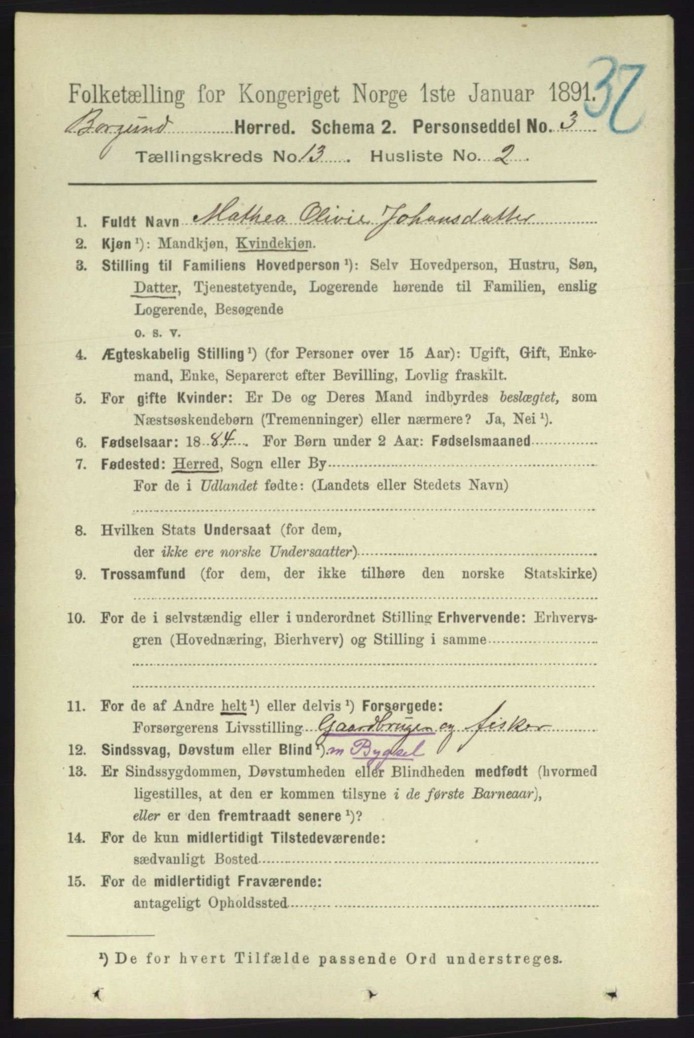 RA, 1891 census for 1531 Borgund, 1891, p. 3555