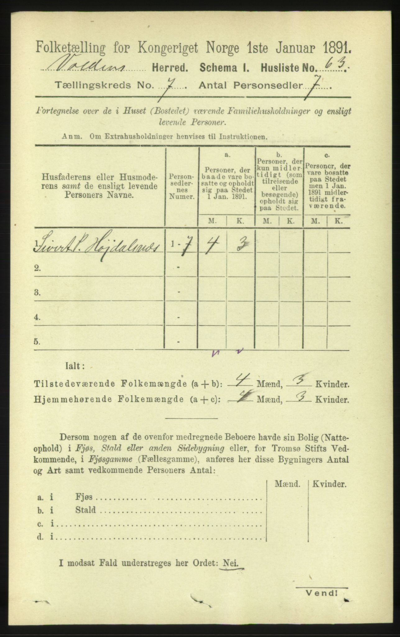 RA, 1891 census for 1519 Volda, 1891, p. 3346