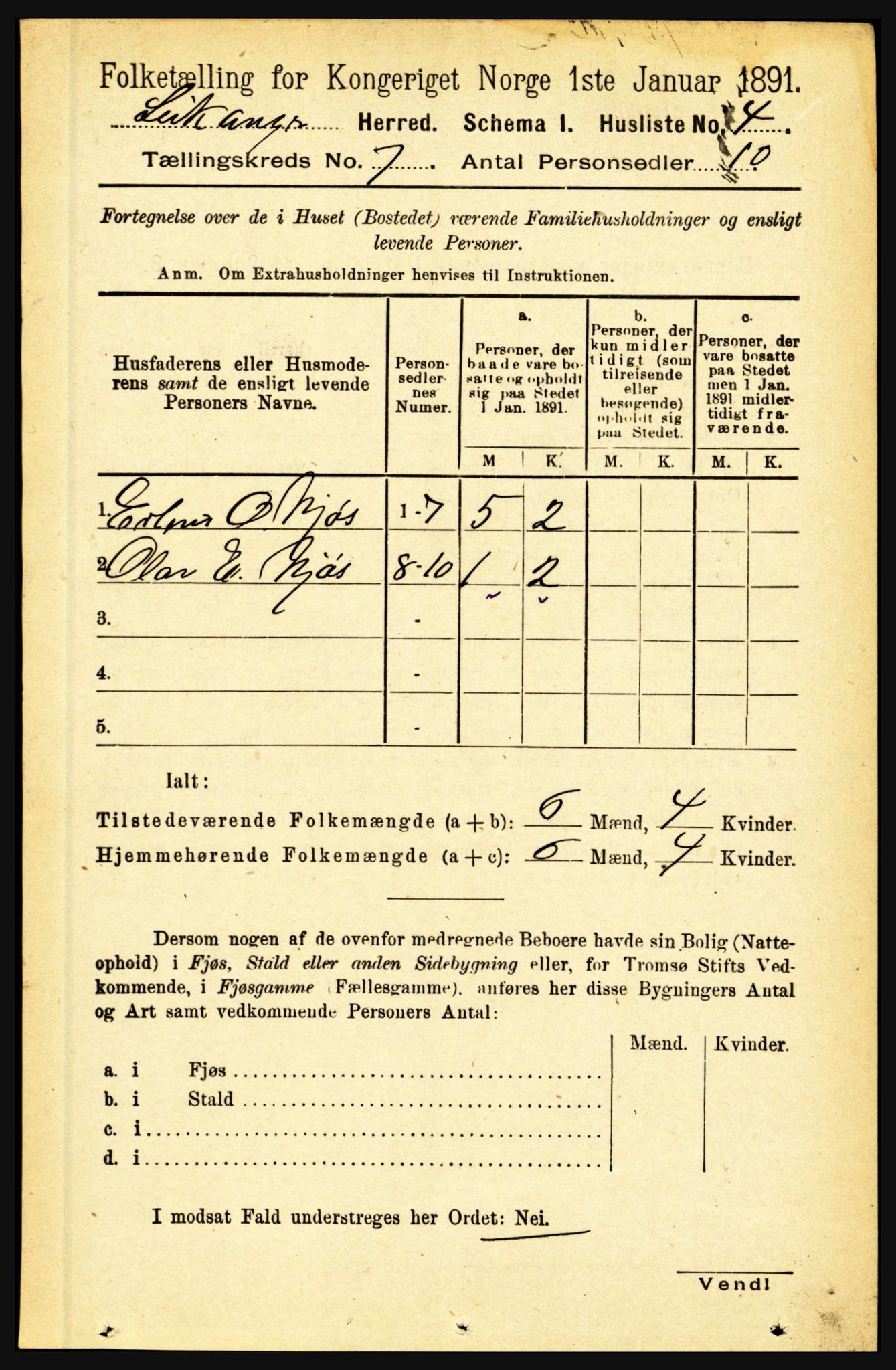 RA, 1891 census for 1419 Leikanger, 1891, p. 1307