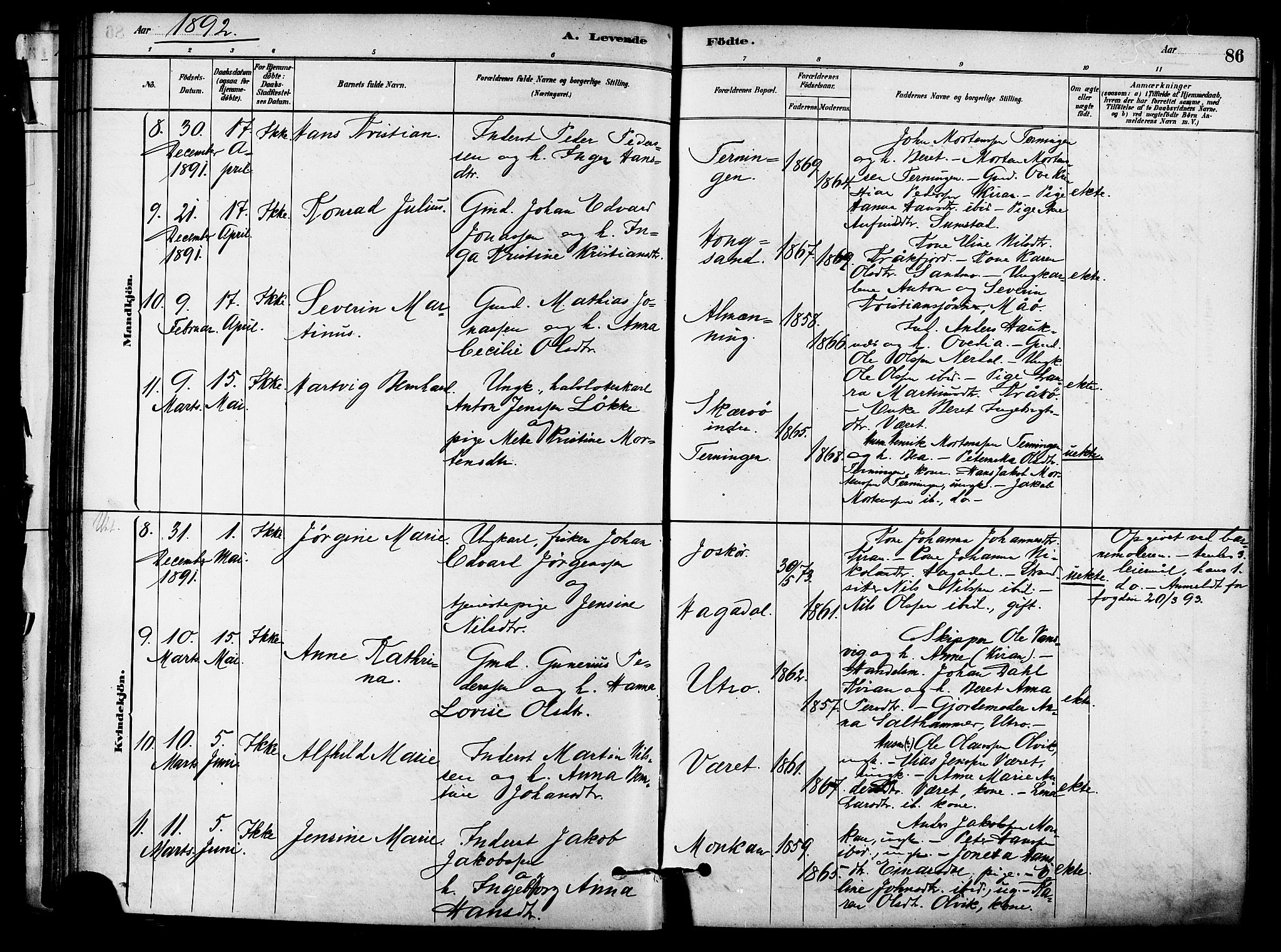 Ministerialprotokoller, klokkerbøker og fødselsregistre - Sør-Trøndelag, AV/SAT-A-1456/657/L0707: Parish register (official) no. 657A08, 1879-1893, p. 86