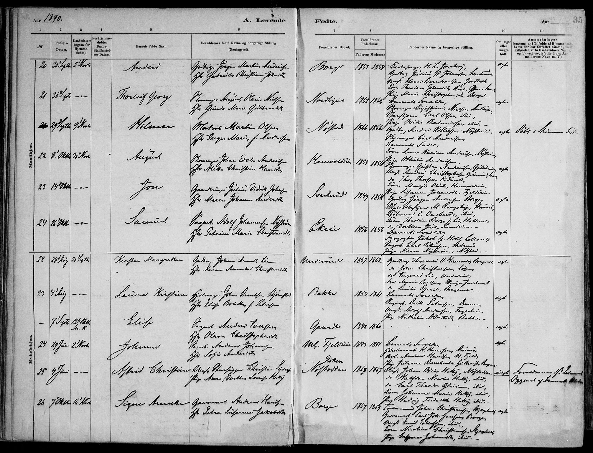 Skoger kirkebøker, AV/SAKO-A-59/F/Fa/L0006: Parish register (official) no. I 6, 1885-1910, p. 35