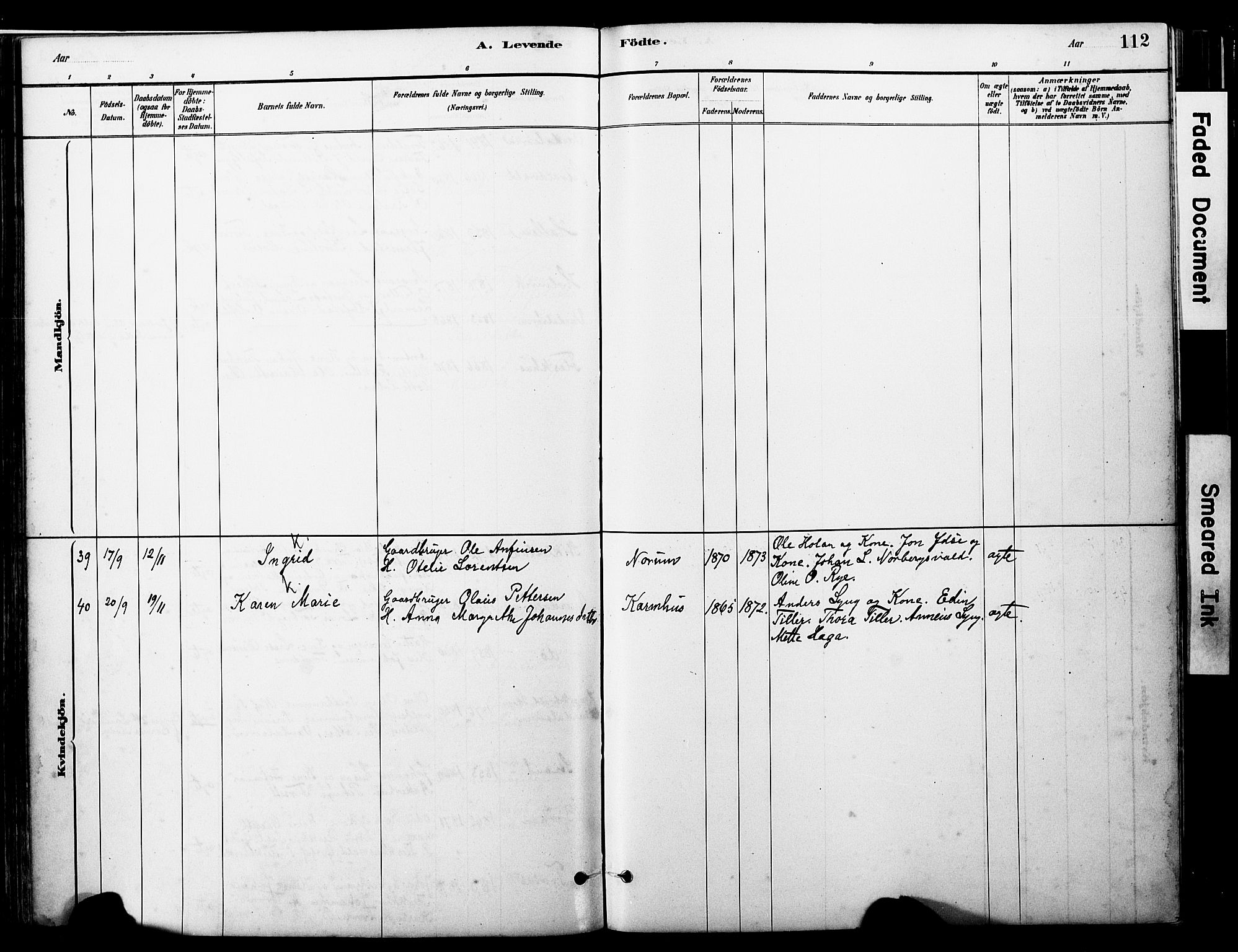 Ministerialprotokoller, klokkerbøker og fødselsregistre - Nord-Trøndelag, AV/SAT-A-1458/723/L0244: Parish register (official) no. 723A13, 1881-1899, p. 112