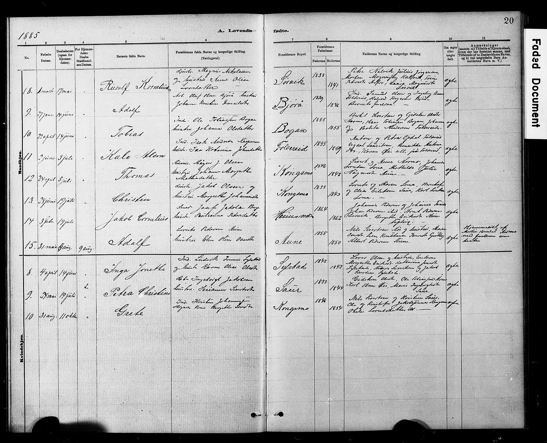 Ministerialprotokoller, klokkerbøker og fødselsregistre - Nord-Trøndelag, AV/SAT-A-1458/783/L0661: Parish register (copy) no. 783C01, 1878-1893, p. 20