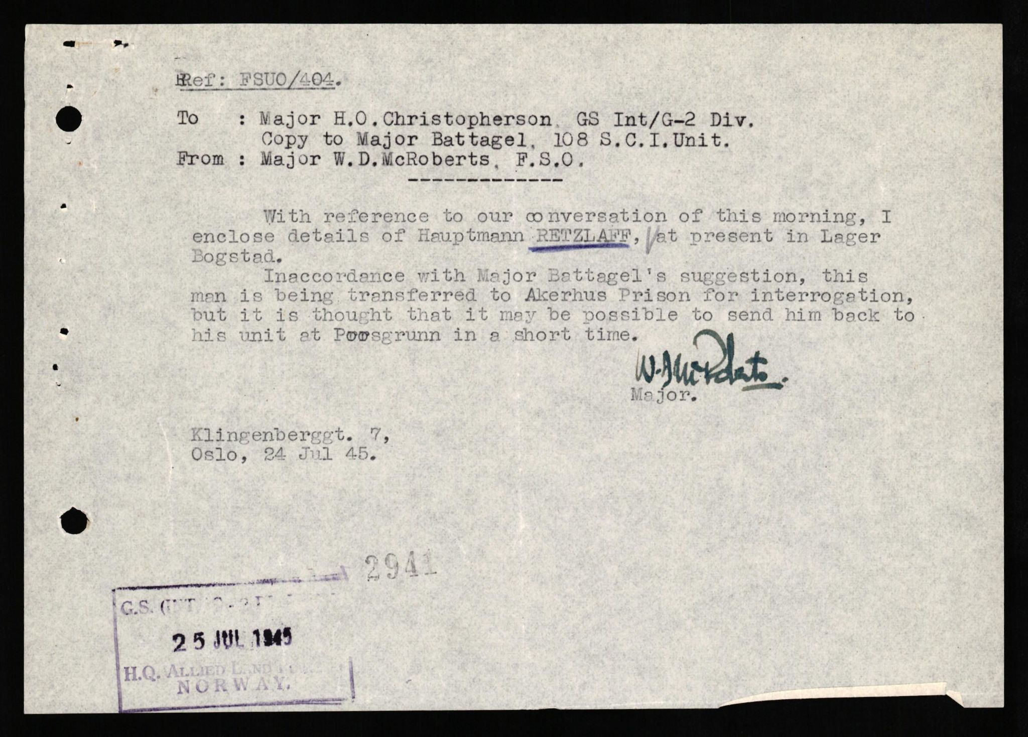 Forsvaret, Forsvarets overkommando II, AV/RA-RAFA-3915/D/Db/L0027: CI Questionaires. Tyske okkupasjonsstyrker i Norge. Tyskere., 1945-1946, p. 250