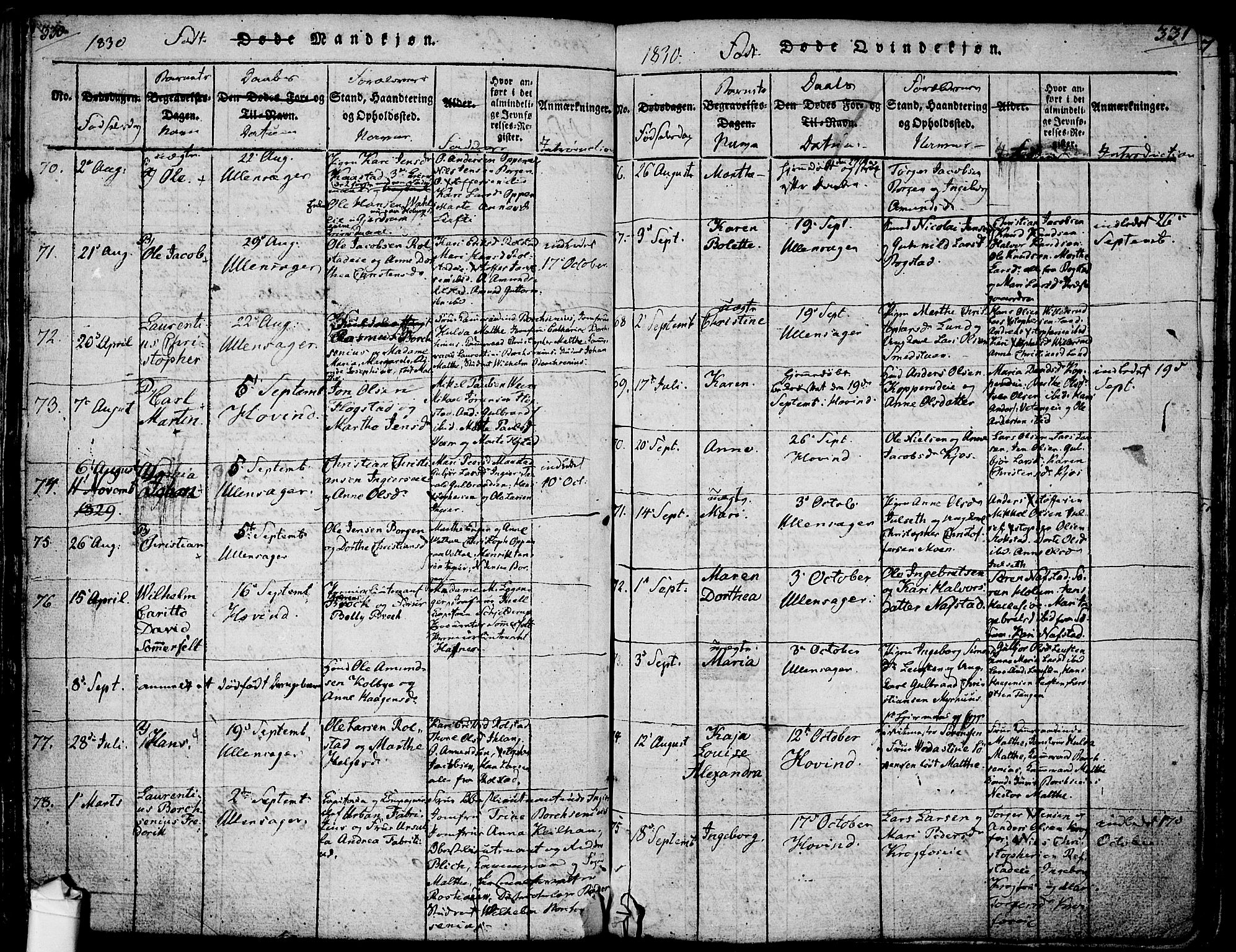 Ullensaker prestekontor Kirkebøker, SAO/A-10236a/F/Fa/L0013: Parish register (official) no. I 13, 1815-1835, p. 330-331