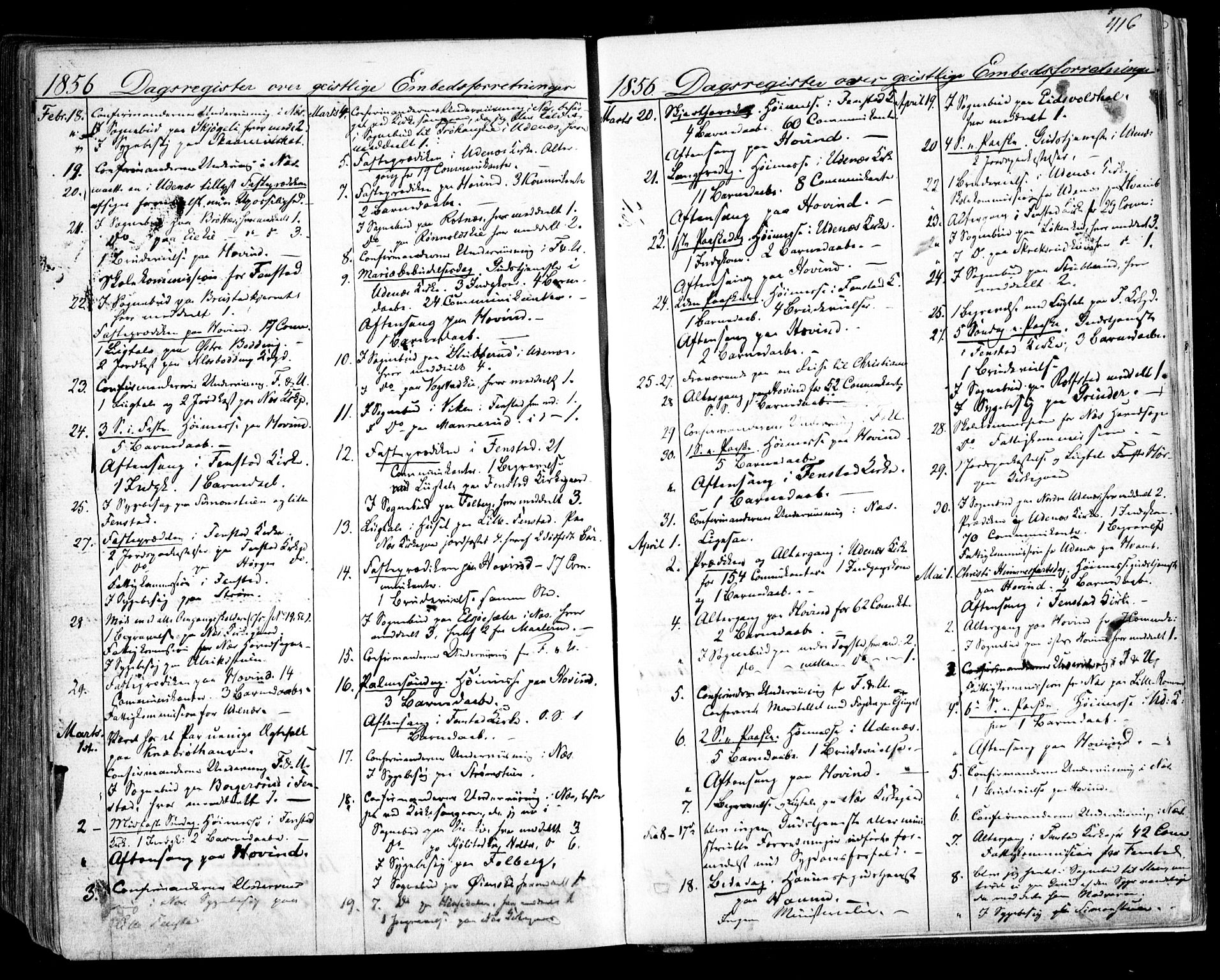 Nes prestekontor Kirkebøker, AV/SAO-A-10410/F/Fa/L0007: Parish register (official) no. I 7, 1846-1858, p. 416