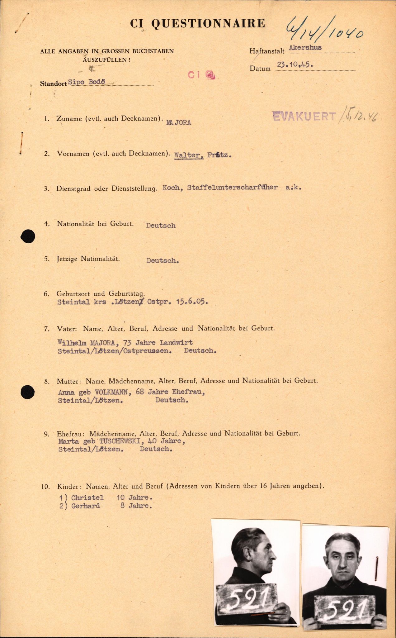Forsvaret, Forsvarets overkommando II, AV/RA-RAFA-3915/D/Db/L0021: CI Questionaires. Tyske okkupasjonsstyrker i Norge. Tyskere., 1945-1946, p. 96