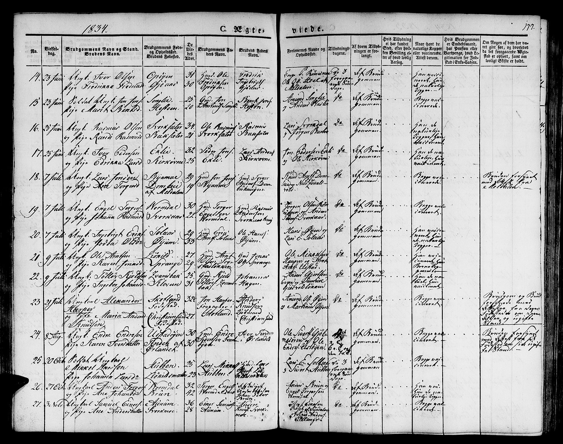 Ministerialprotokoller, klokkerbøker og fødselsregistre - Sør-Trøndelag, SAT/A-1456/668/L0804: Parish register (official) no. 668A04, 1826-1839, p. 177