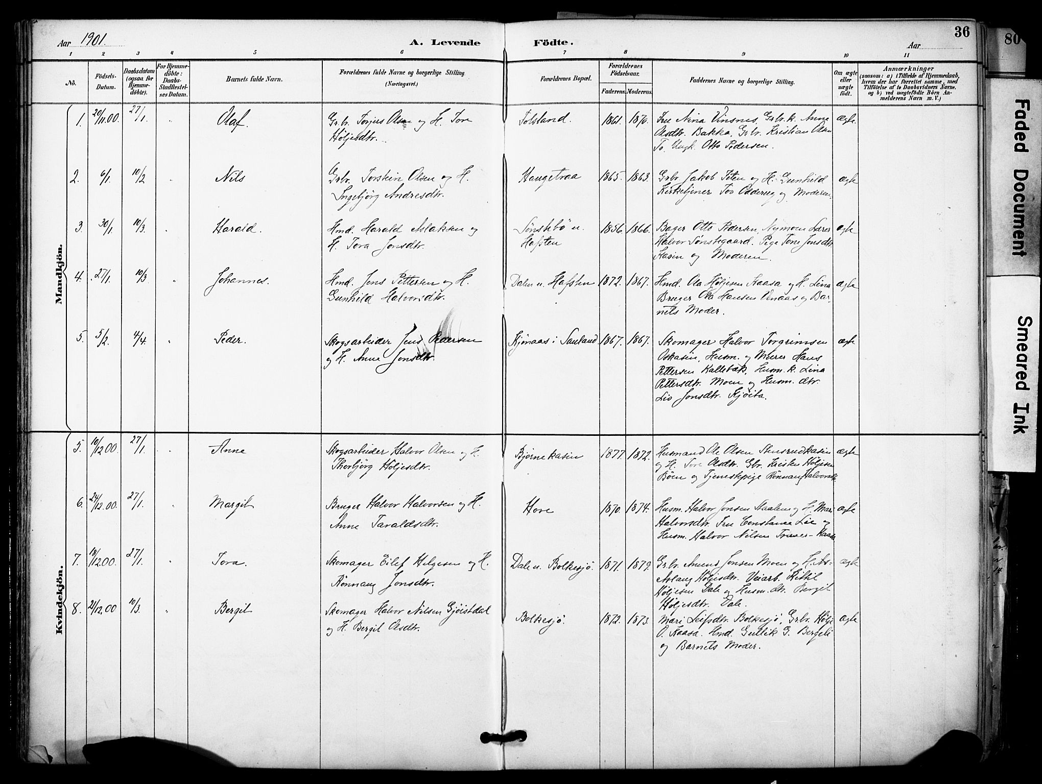 Gransherad kirkebøker, AV/SAKO-A-267/F/Fa/L0005: Parish register (official) no. I 5, 1887-1916, p. 36