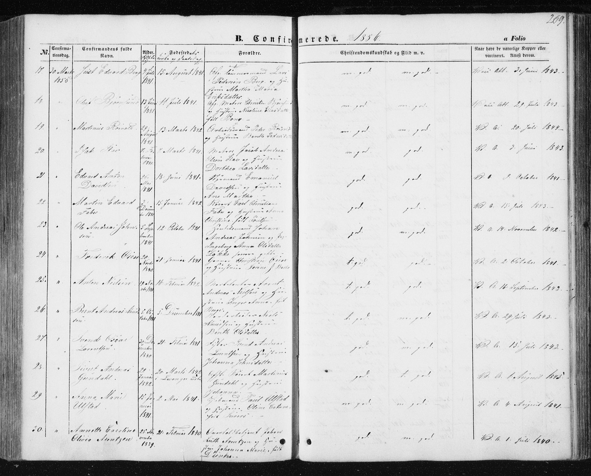 Ministerialprotokoller, klokkerbøker og fødselsregistre - Sør-Trøndelag, AV/SAT-A-1456/602/L0112: Parish register (official) no. 602A10, 1848-1859, p. 269