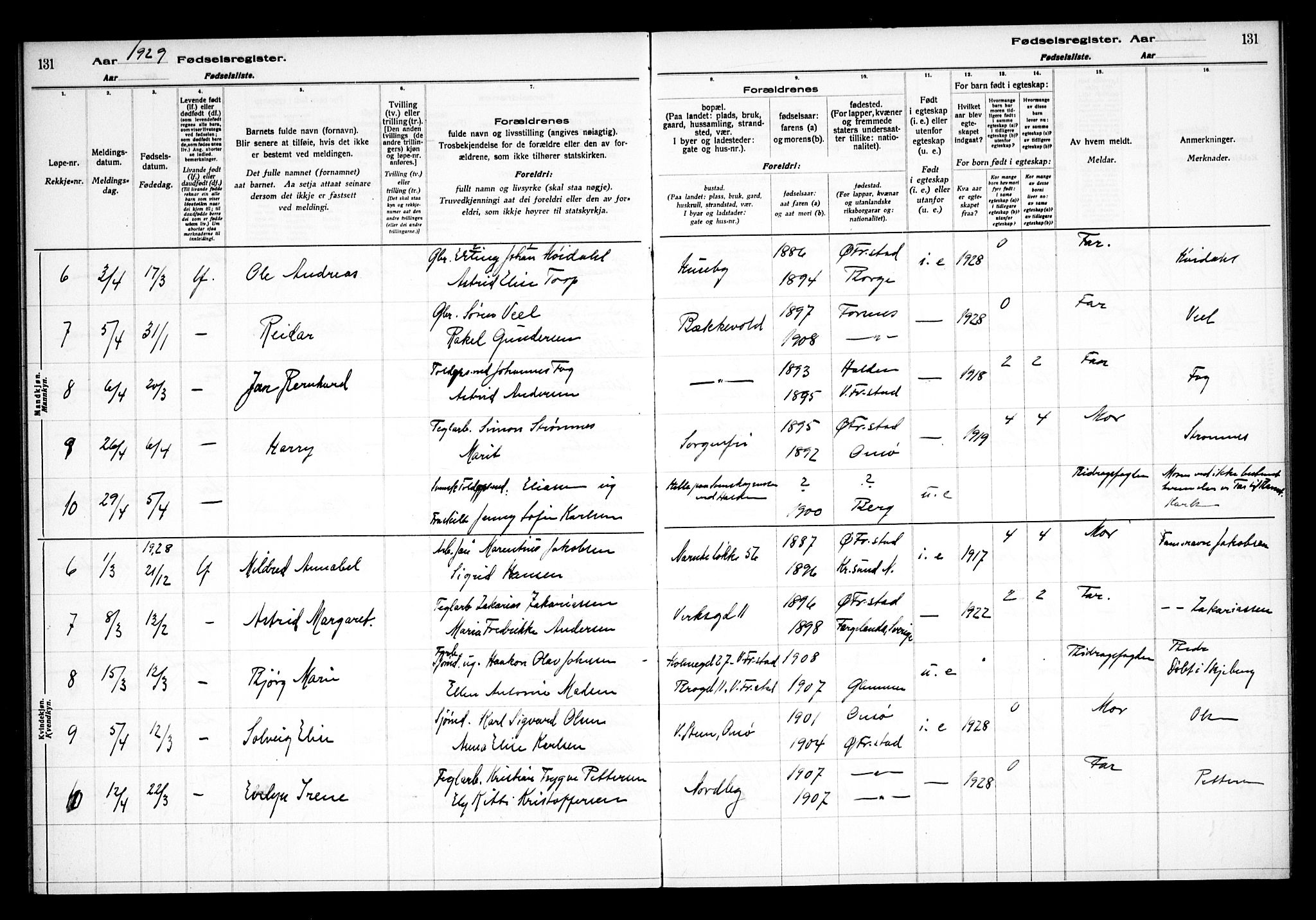 Østre Fredrikstad prestekontor Kirkebøker, SAO/A-10907/J/Ja/L0001: Birth register no. 1, 1916-1936, p. 131