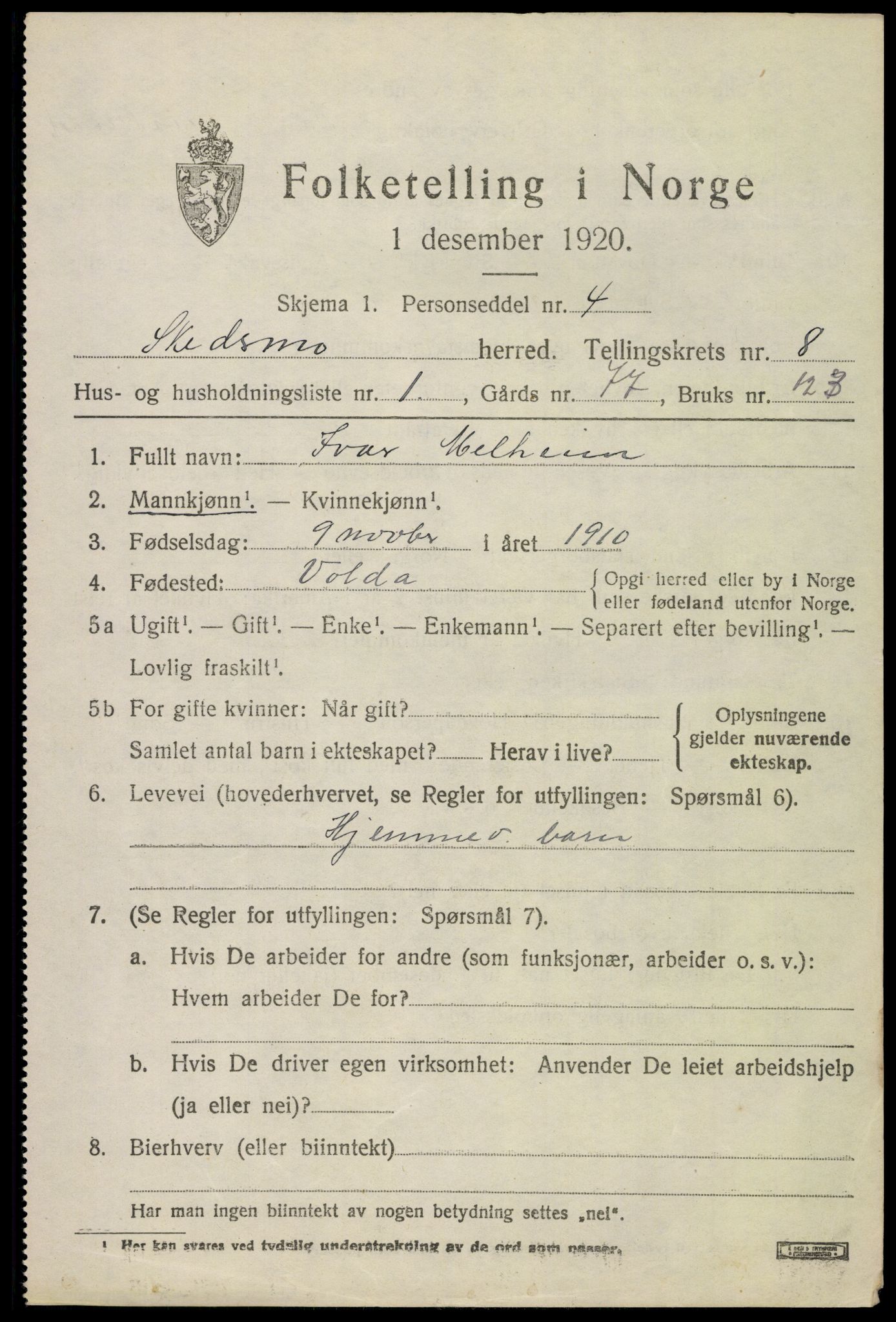 SAO, 1920 census for Skedsmo, 1920, p. 8761