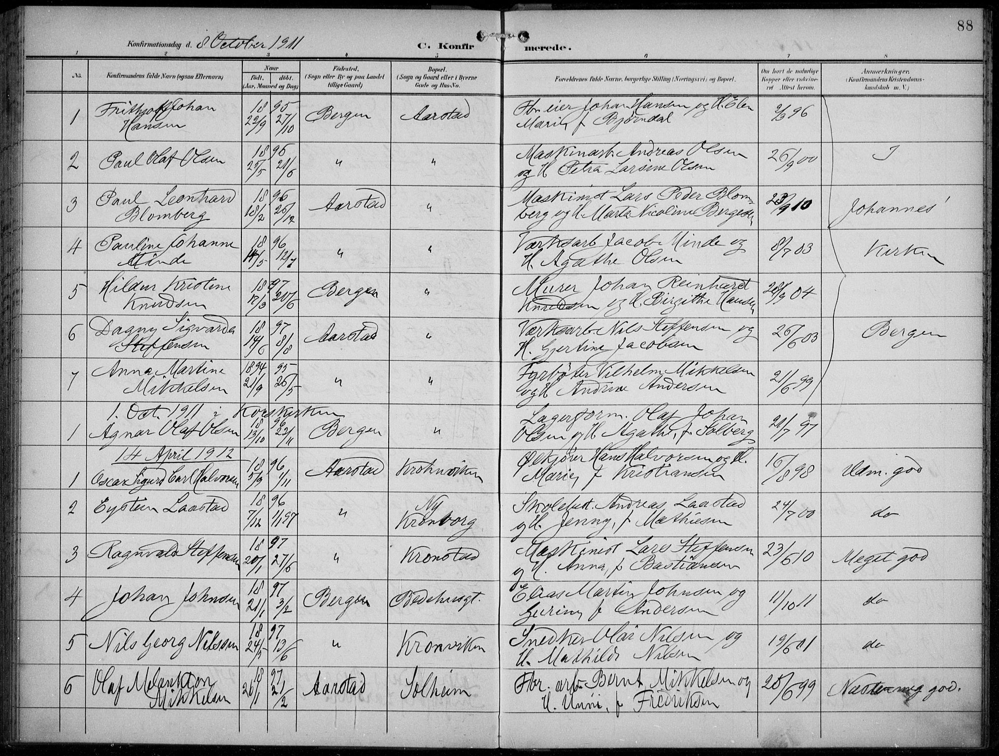 Årstad Sokneprestembete, AV/SAB-A-79301/H/Haa/L0007: Parish register (official) no. B 2, 1901-1914, p. 88