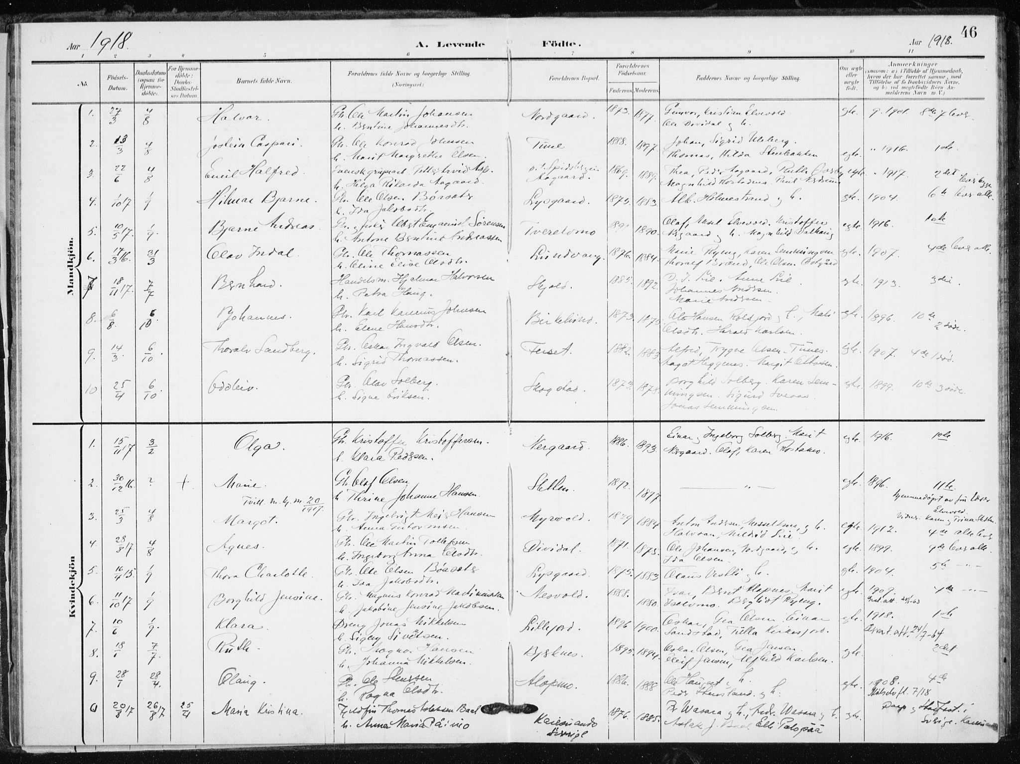 Målselv sokneprestembete, SATØ/S-1311/G/Ga/Gaa/L0012kirke: Parish register (official) no. 12, 1903-1920, p. 46