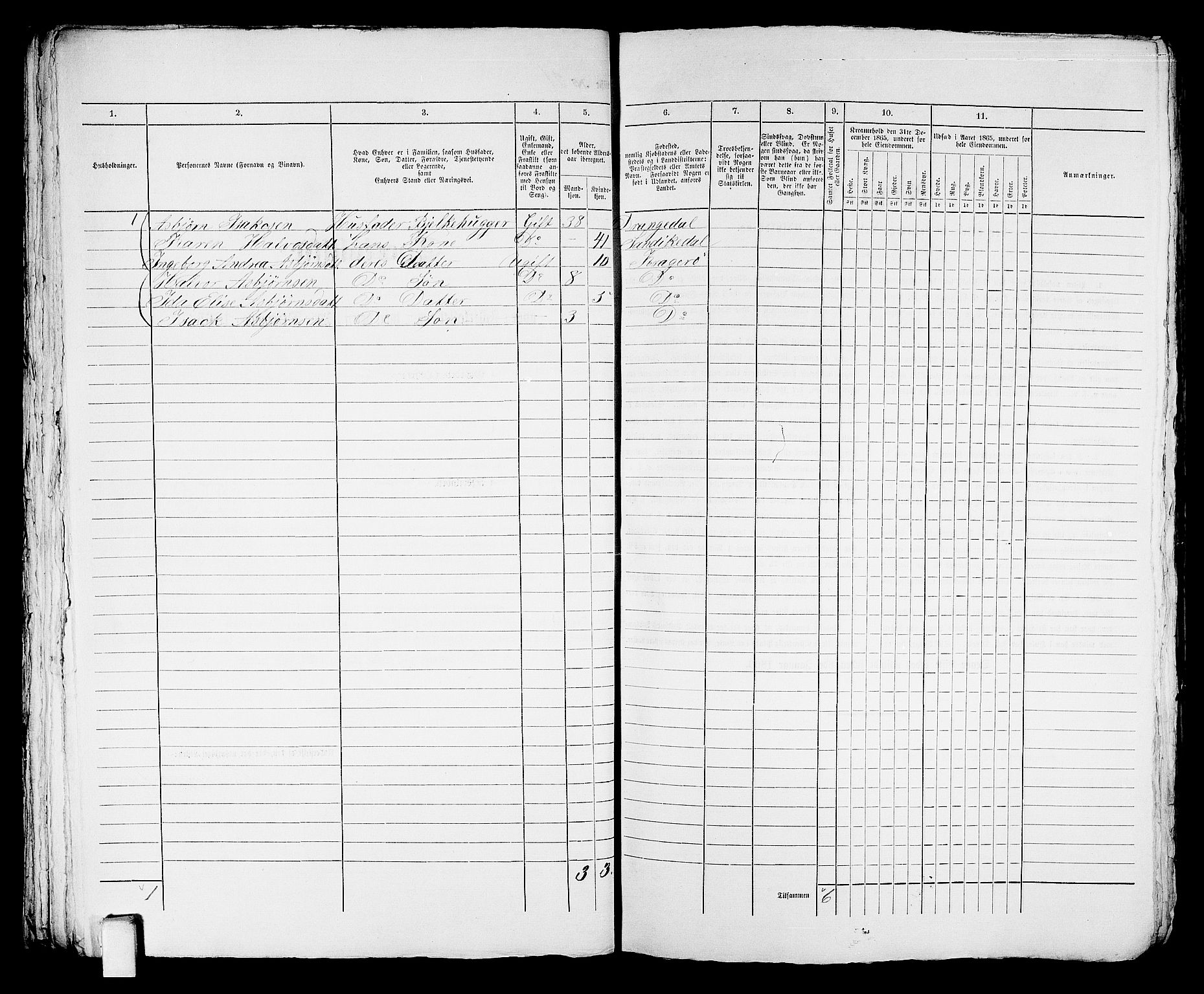 RA, 1865 census for Kragerø/Kragerø, 1865, p. 52