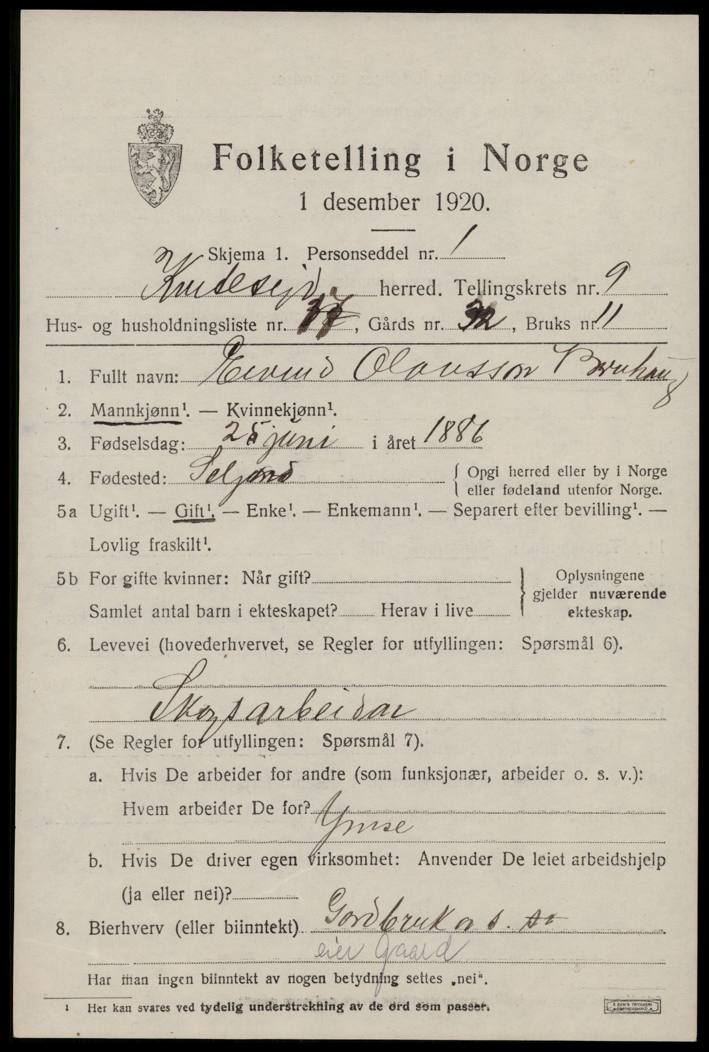 SAKO, 1920 census for Kviteseid, 1920, p. 4361