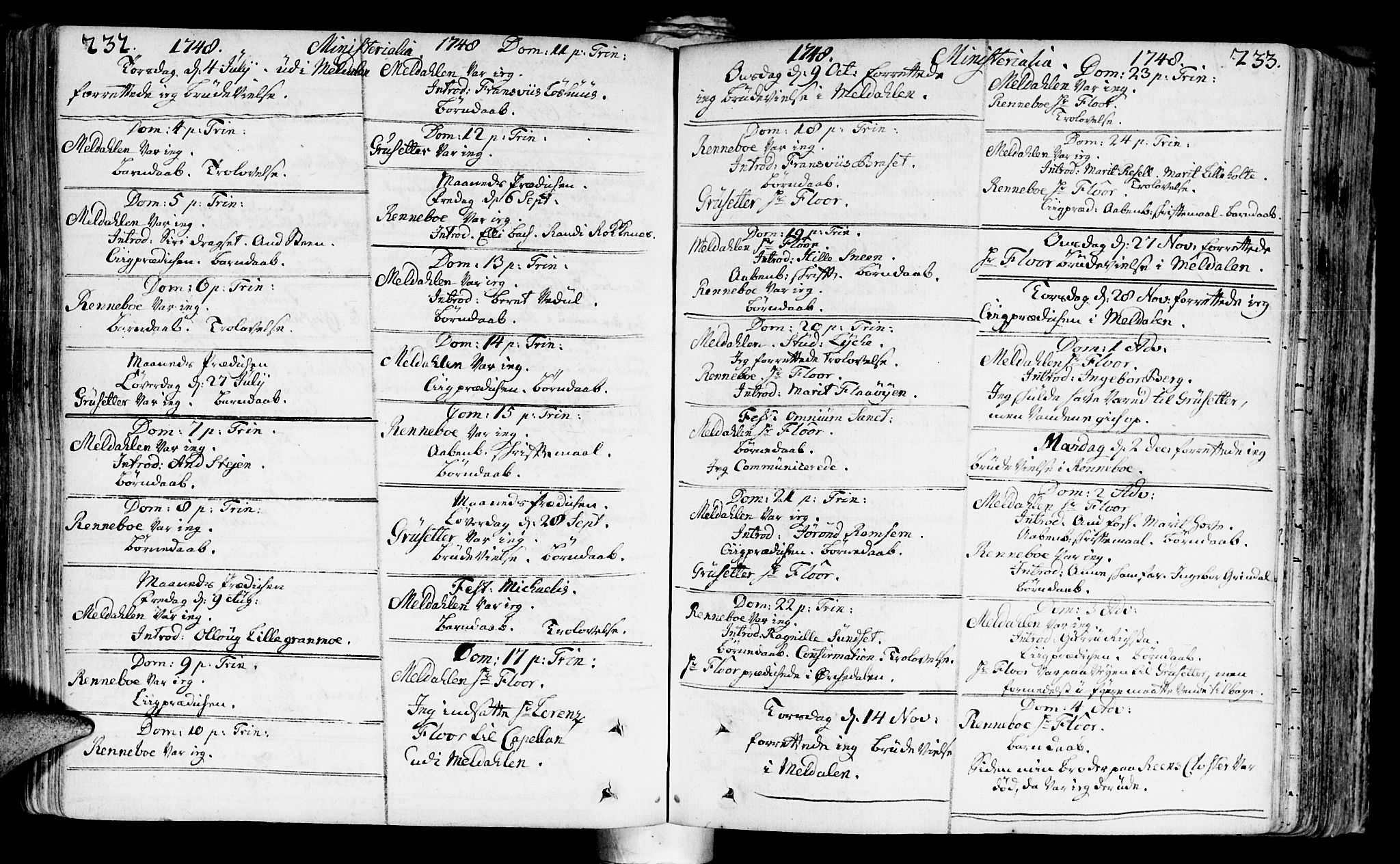 Ministerialprotokoller, klokkerbøker og fødselsregistre - Sør-Trøndelag, SAT/A-1456/672/L0850: Parish register (official) no. 672A03, 1725-1751, p. 232-233