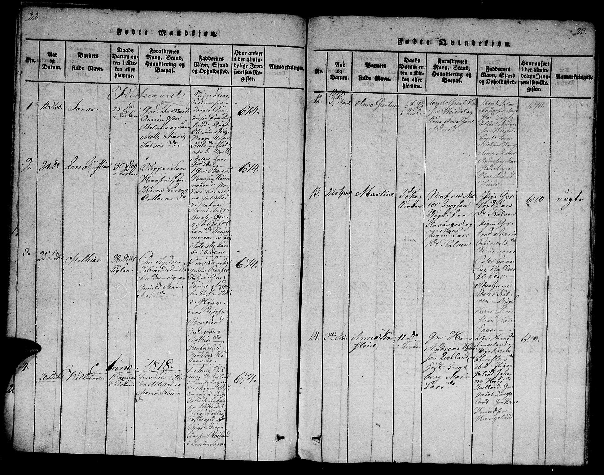 Flekkefjord sokneprestkontor, SAK/1111-0012/F/Fa/Fab/L0003: Parish register (official) no. A 3, 1815-1830, p. 22-23