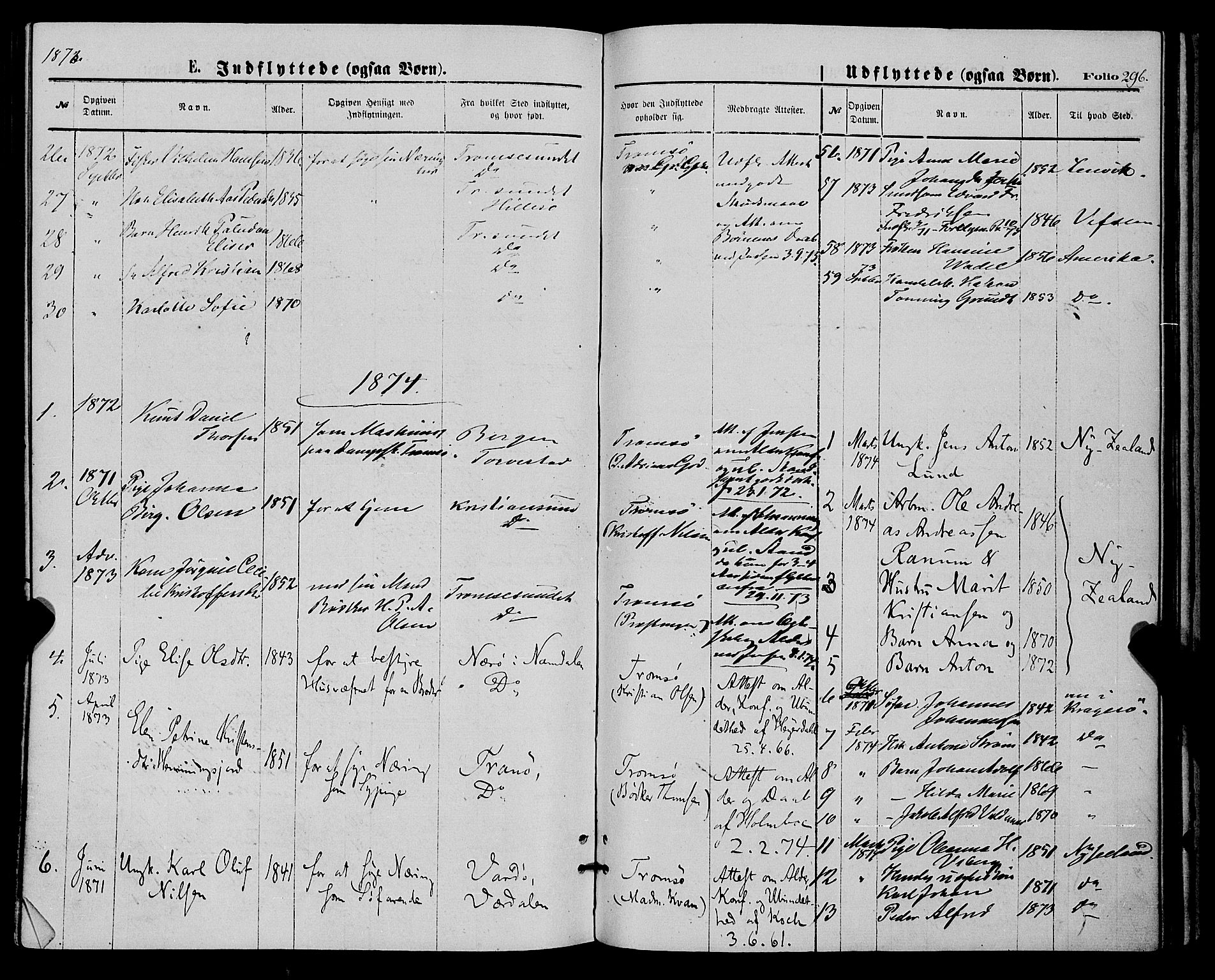 Tromsø sokneprestkontor/stiftsprosti/domprosti, SATØ/S-1343/G/Ga/L0013kirke: Parish register (official) no. 13, 1872-1877, p. 296