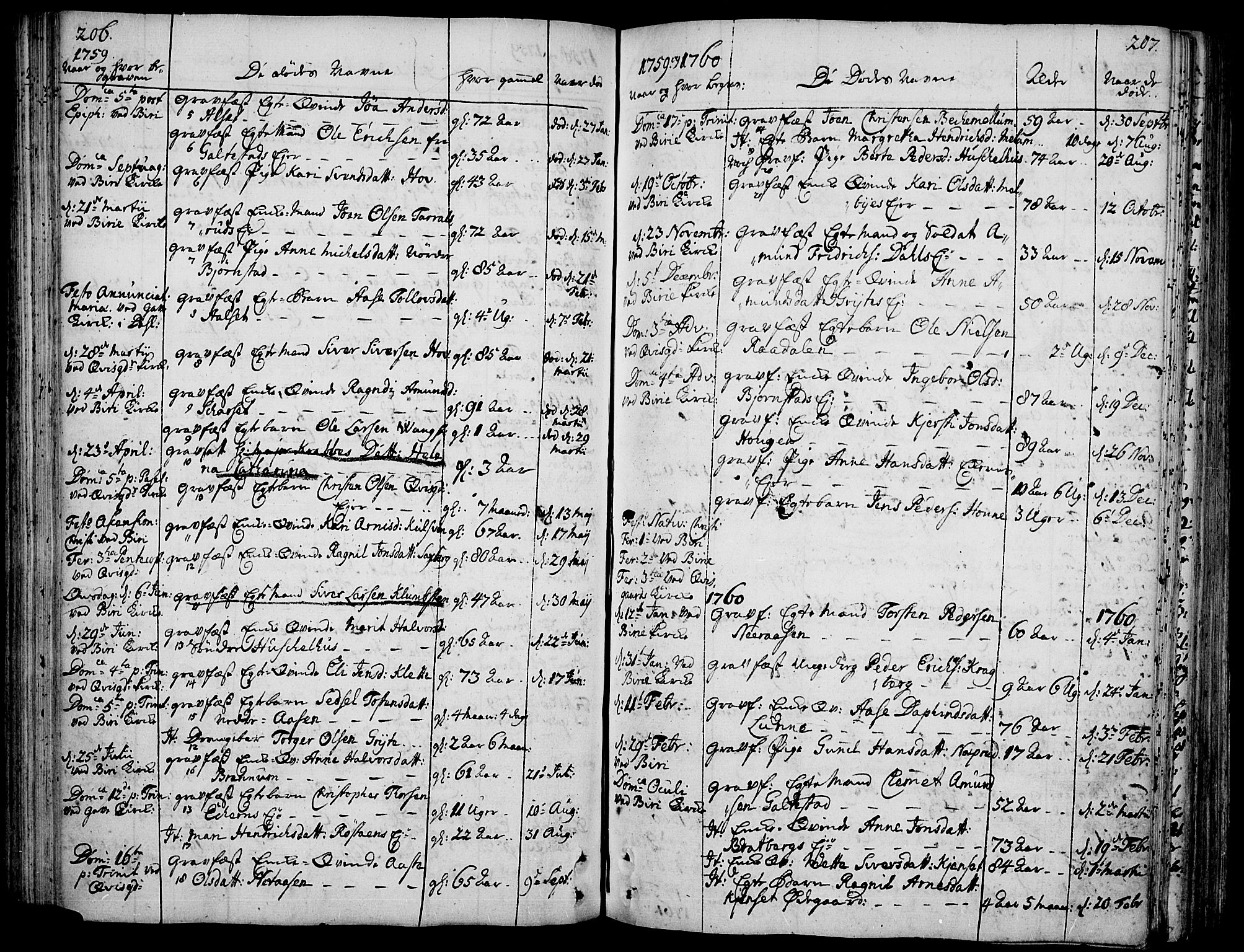 Biri prestekontor, SAH/PREST-096/H/Ha/Haa/L0002: Parish register (official) no. 2, 1754-1789, p. 206-207