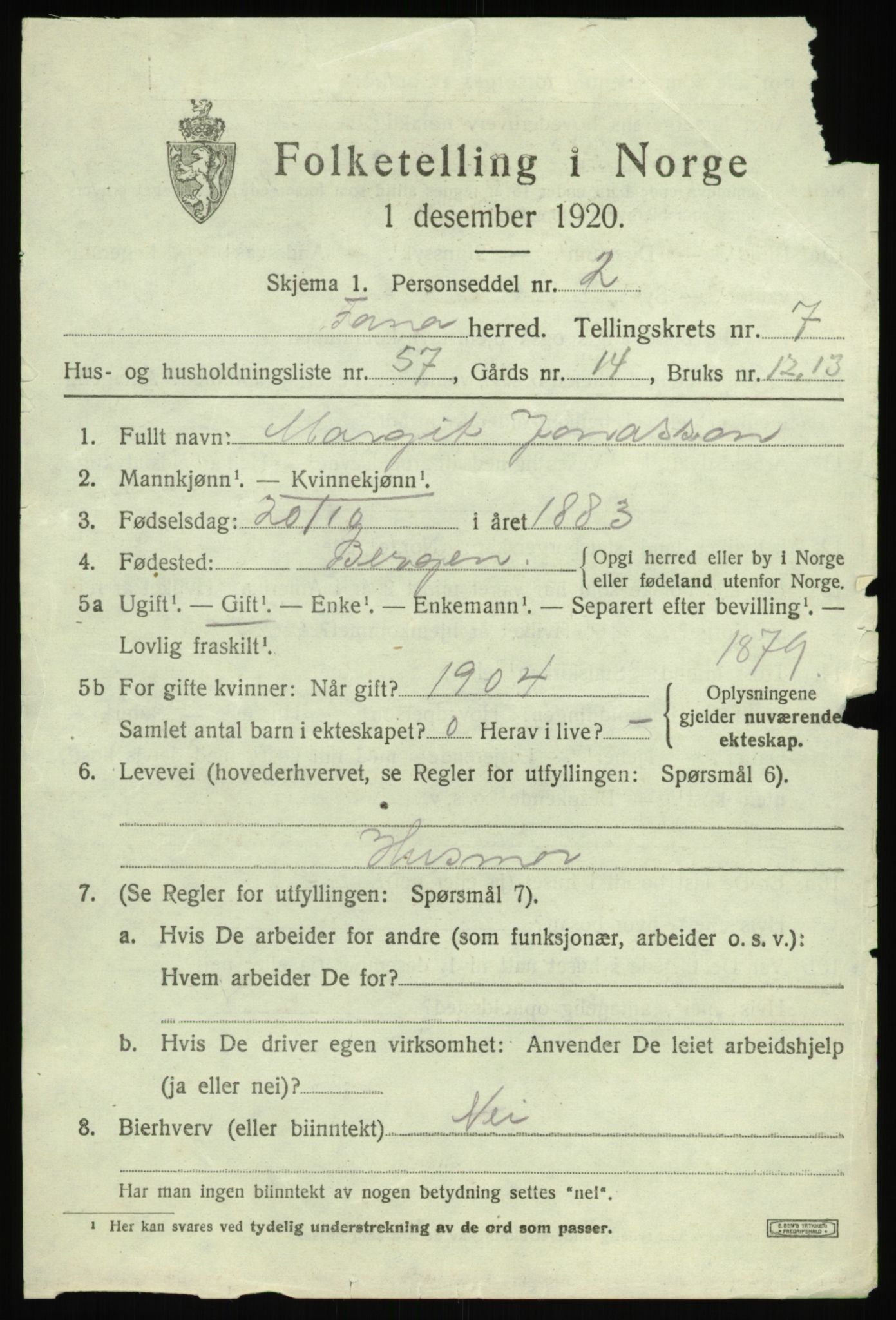 SAB, 1920 census for Fana, 1920, p. 13447