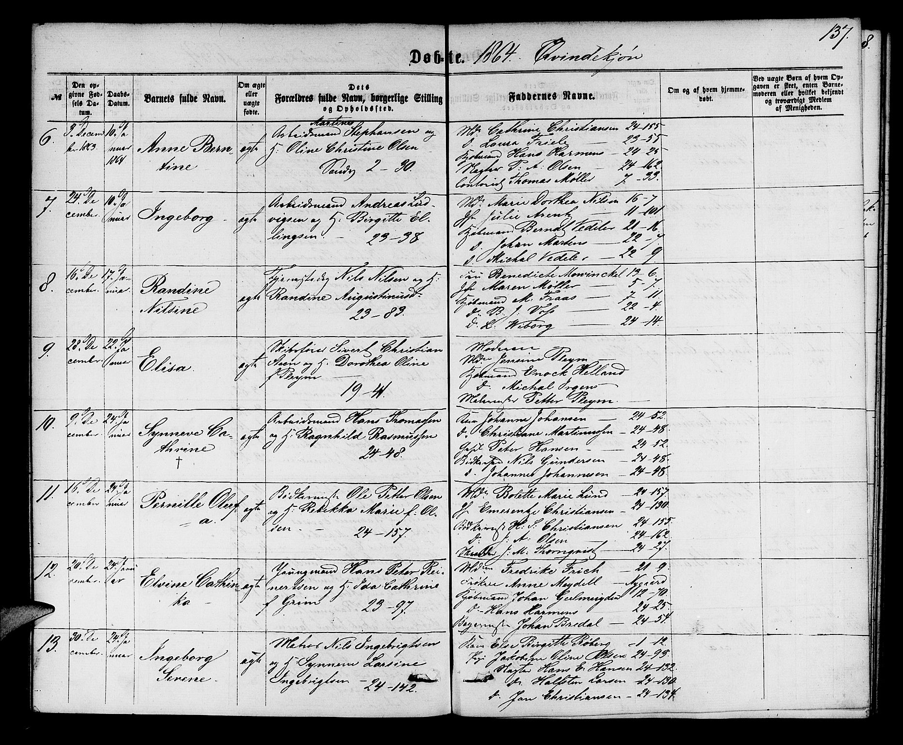 Korskirken sokneprestembete, AV/SAB-A-76101/H/Hab: Parish register (copy) no. B 5, 1863-1868, p. 137