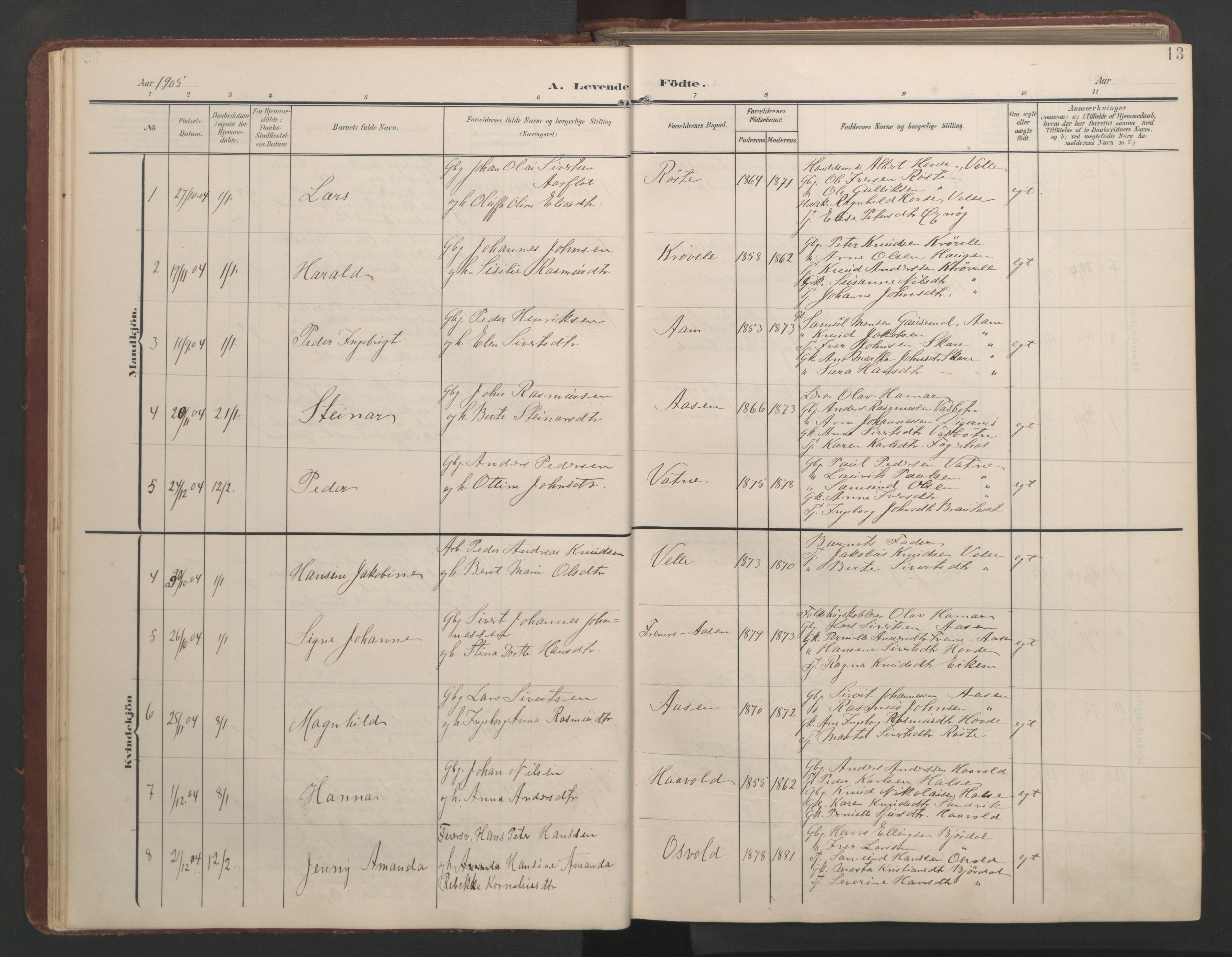 Ministerialprotokoller, klokkerbøker og fødselsregistre - Møre og Romsdal, AV/SAT-A-1454/513/L0190: Parish register (copy) no. 513C04, 1904-1926, p. 13