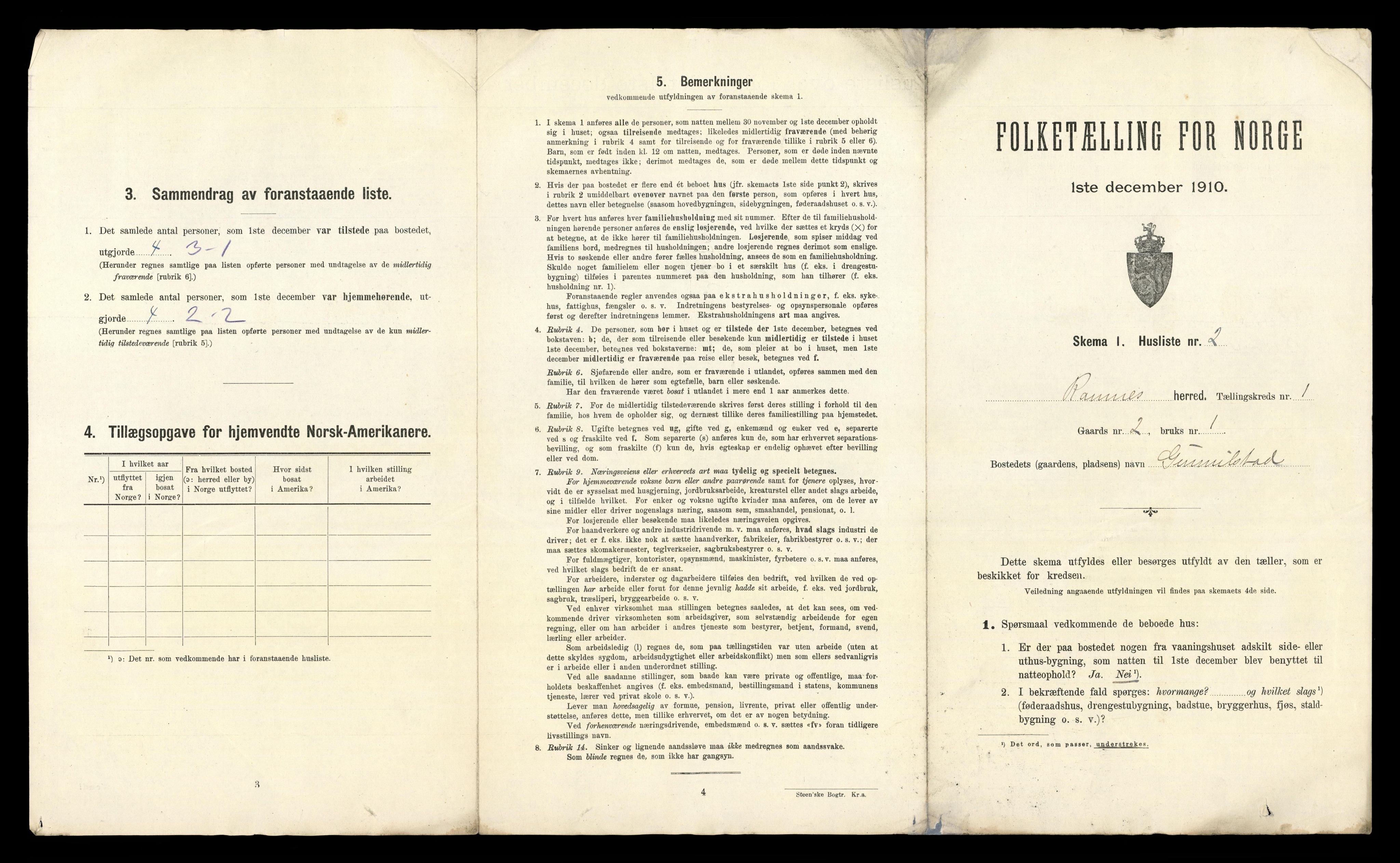 RA, 1910 census for Ramnes, 1910, p. 38