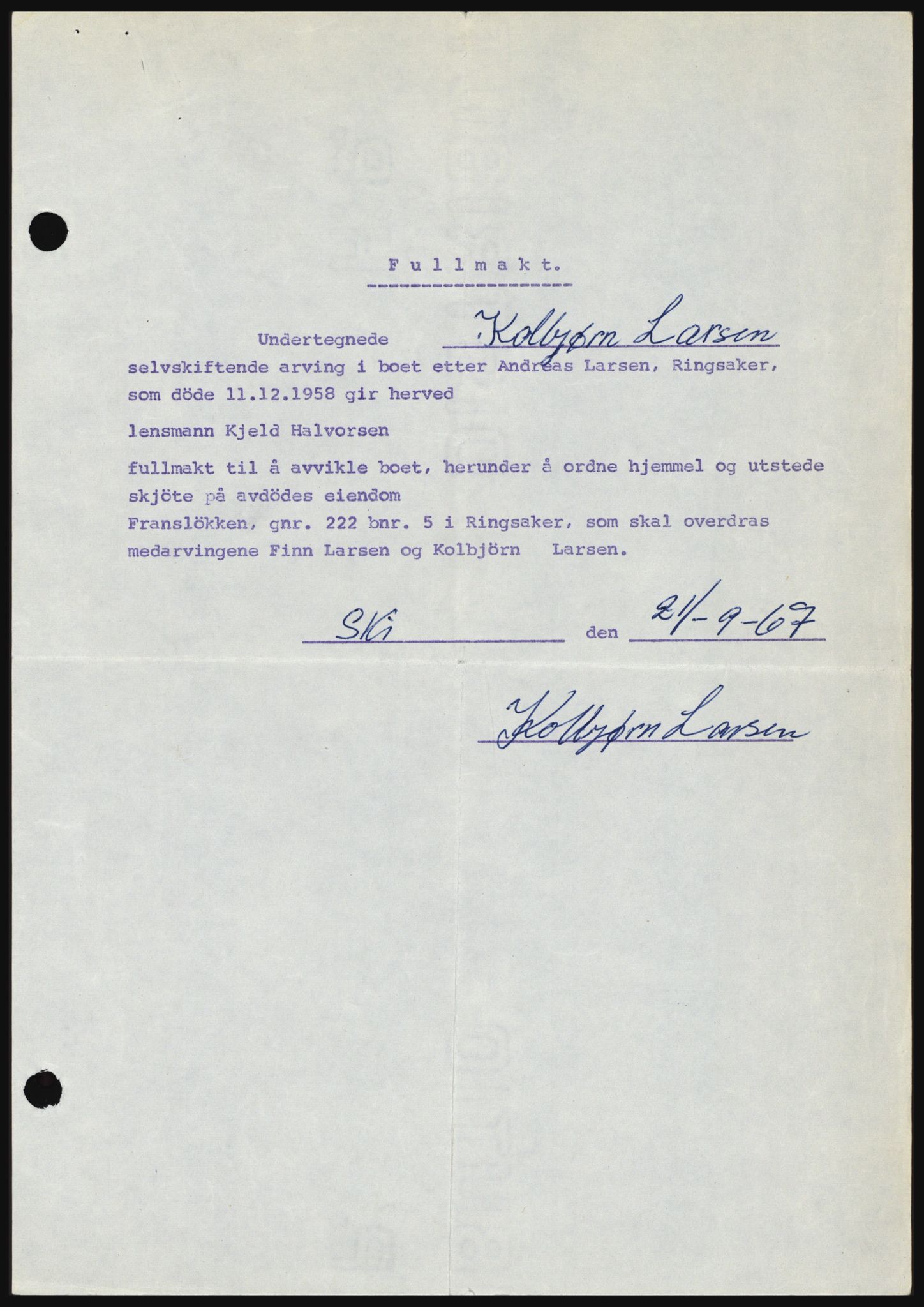 Nord-Hedmark sorenskriveri, AV/SAH-TING-012/H/Hc/L0027: Mortgage book no. 27, 1967-1968, Diary no: : 6560/1967