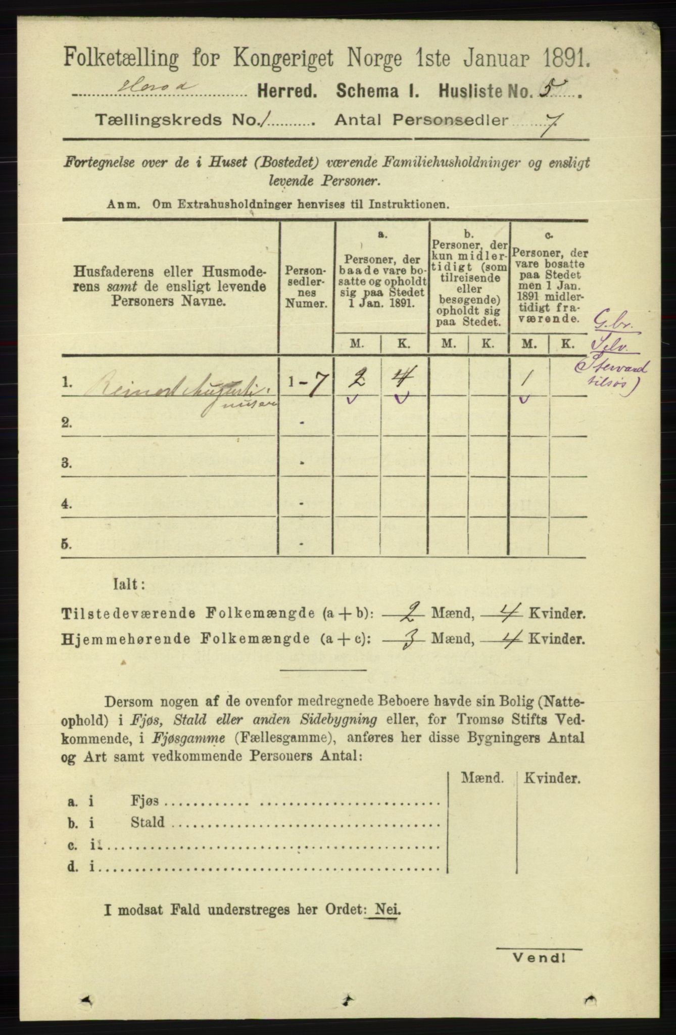 RA, 1891 census for 1039 Herad, 1891, p. 26