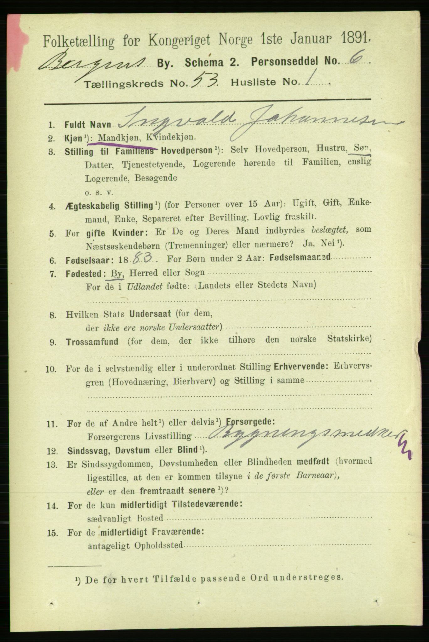 RA, 1891 Census for 1301 Bergen, 1891, p. 61626